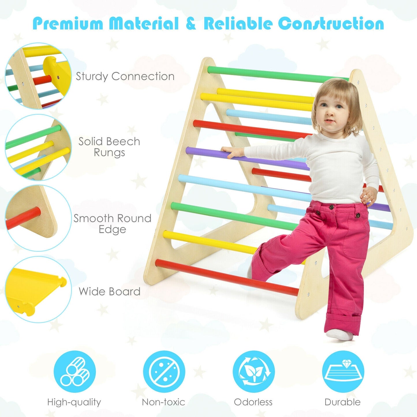 5 in 1 Kids Triangle Climber Play Gym Set with 2 Ramps Kids Crystal