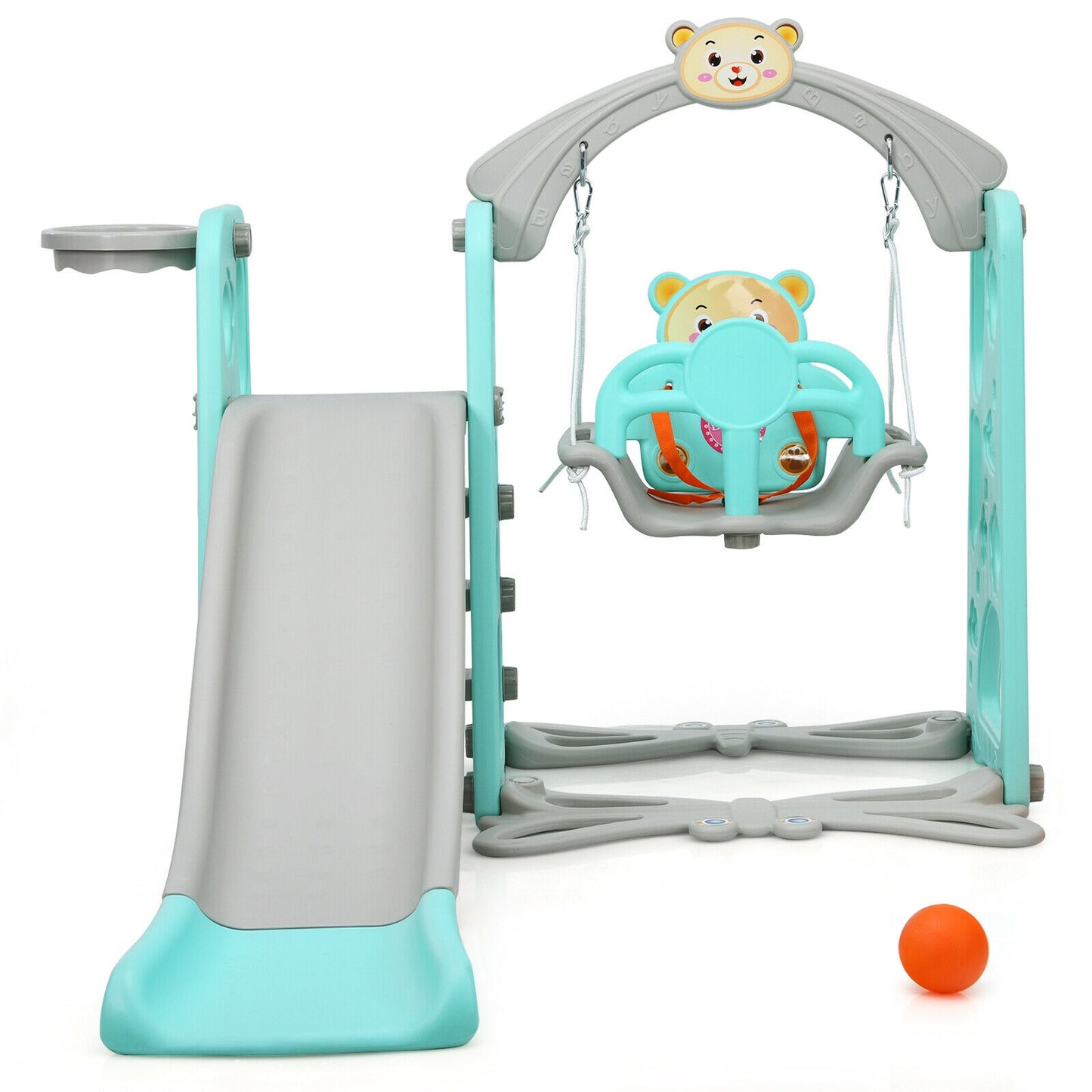 3 in 1 Toddler Climber and Swing Set Slide Playset-Green Kids Crystal