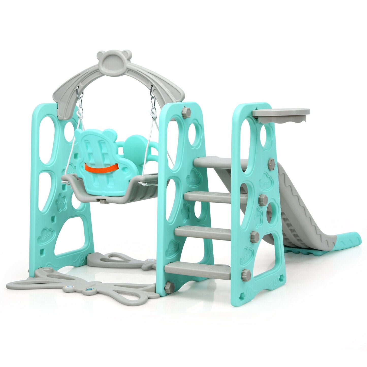 3 in 1 Toddler Climber and Swing Set Slide Playset-Green Kids Crystal