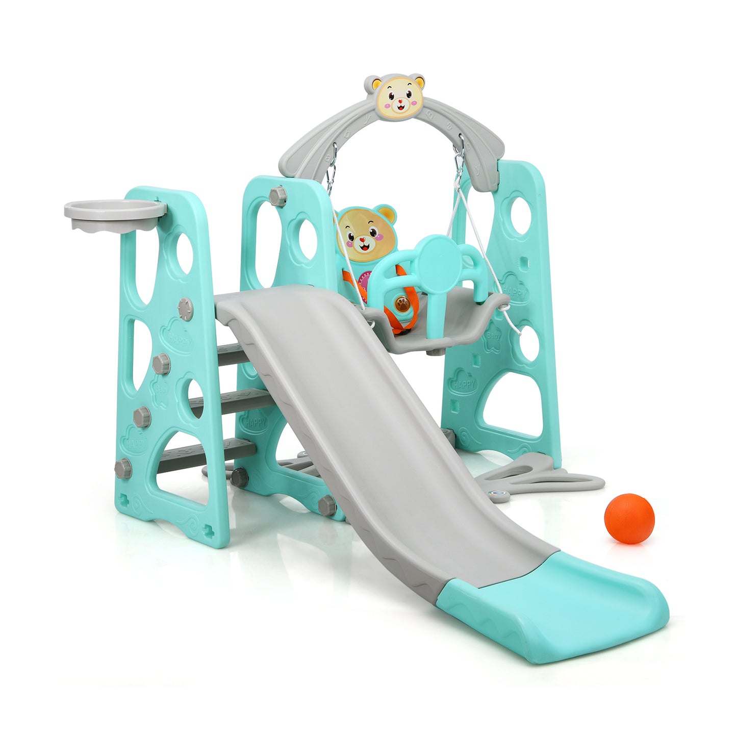3 in 1 Toddler Climber and Swing Set Slide Playset-Green Kids Crystal