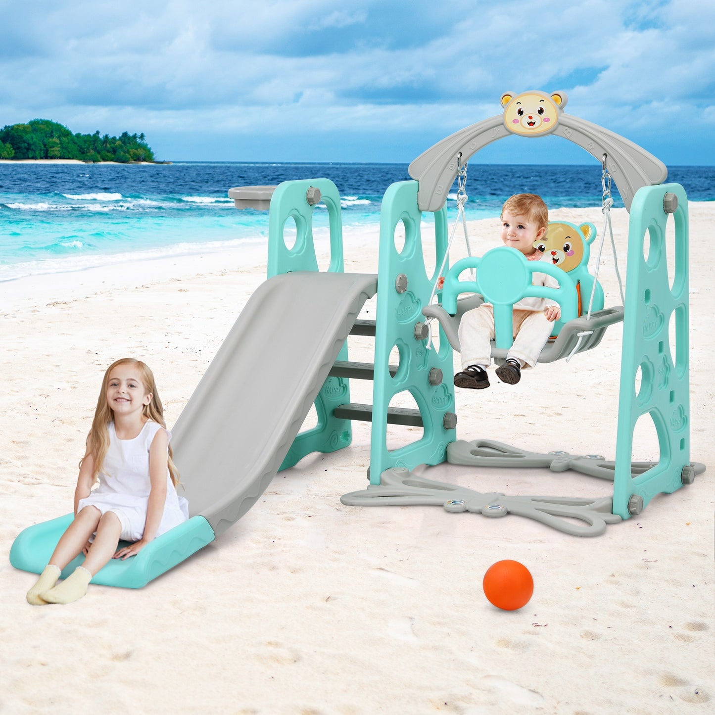 3 in 1 Toddler Climber and Swing Set Slide Playset-Green Kids Crystal