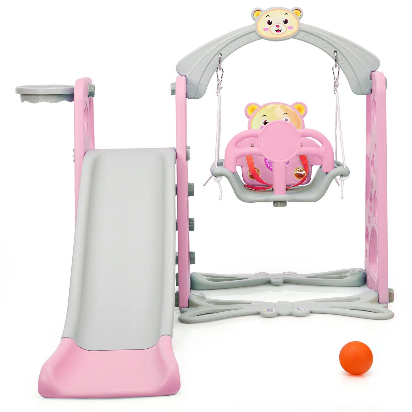3 in 1 Toddler Climber and Swing Set Slide Playset-Pink Kids Crystal