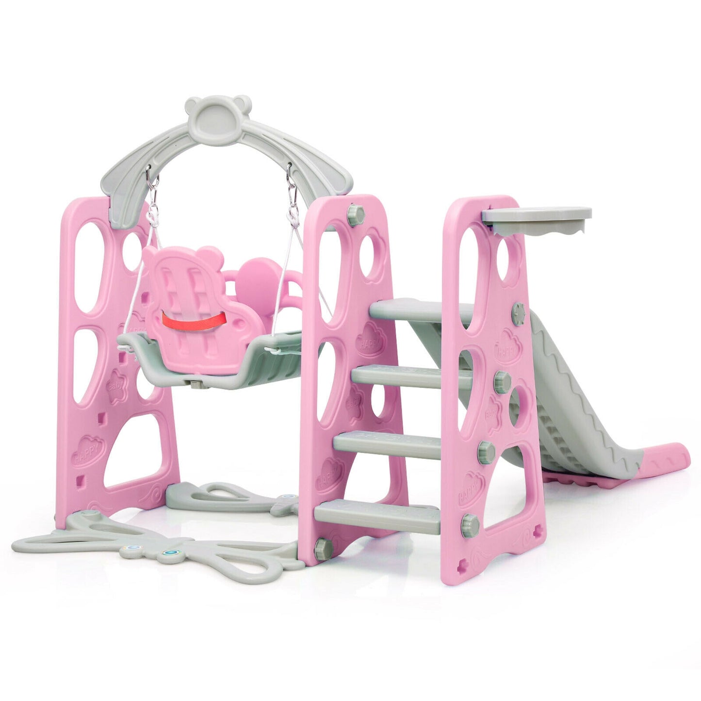 3 in 1 Toddler Climber and Swing Set Slide Playset-Pink Kids Crystal