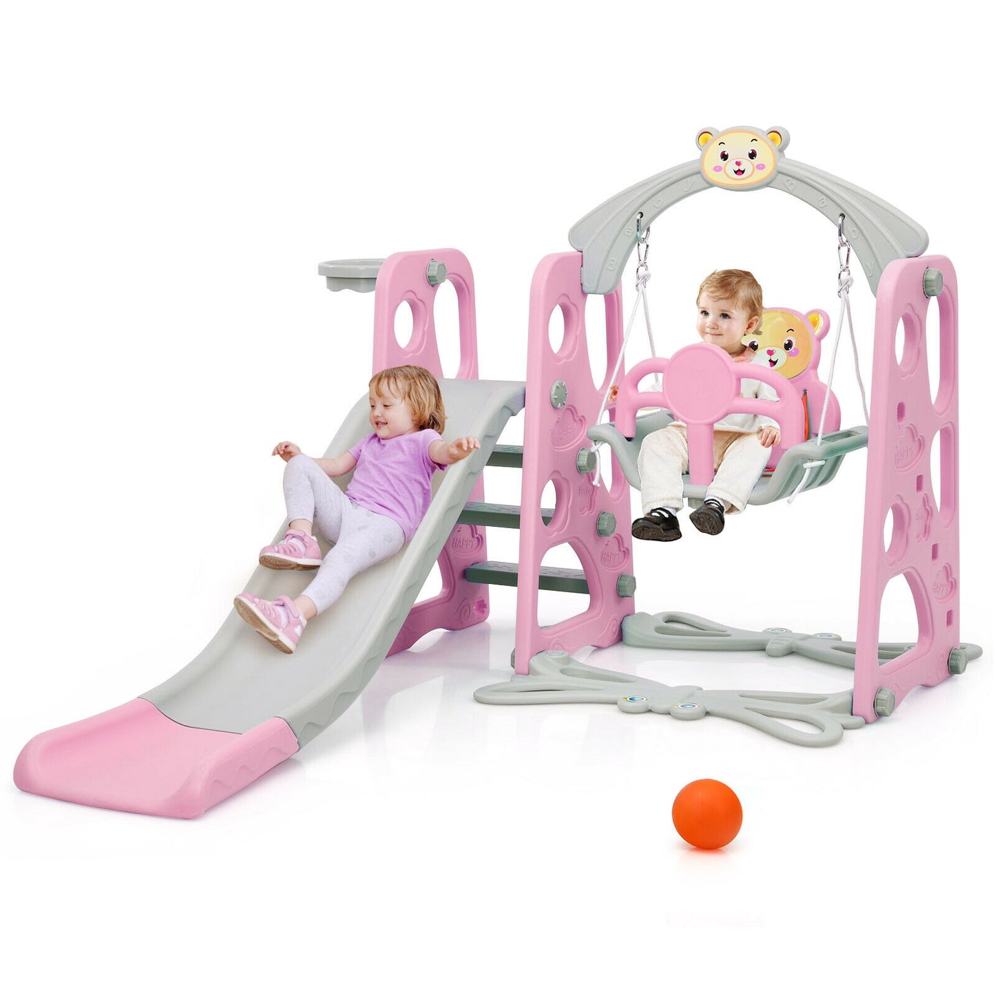 3 in 1 Toddler Climber and Swing Set Slide Playset-Pink Kids Crystal