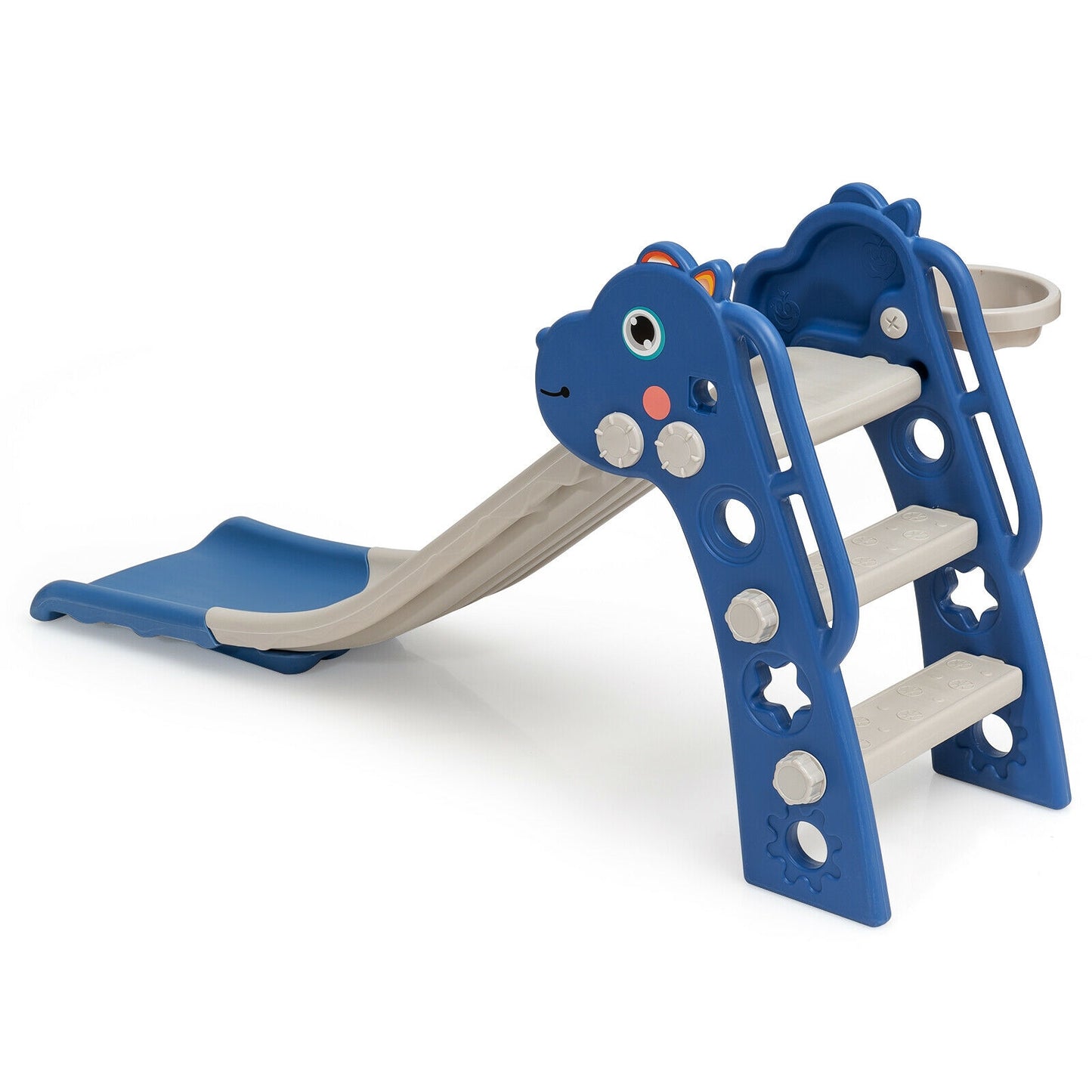 3-in-1 Kids Slide Baby Play Climber Slide Set with Basketball Hoop -Blue Kids Crystal