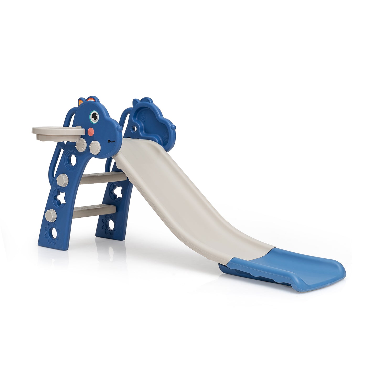 3-in-1 Kids Slide Baby Play Climber Slide Set with Basketball Hoop -Blue Kids Crystal