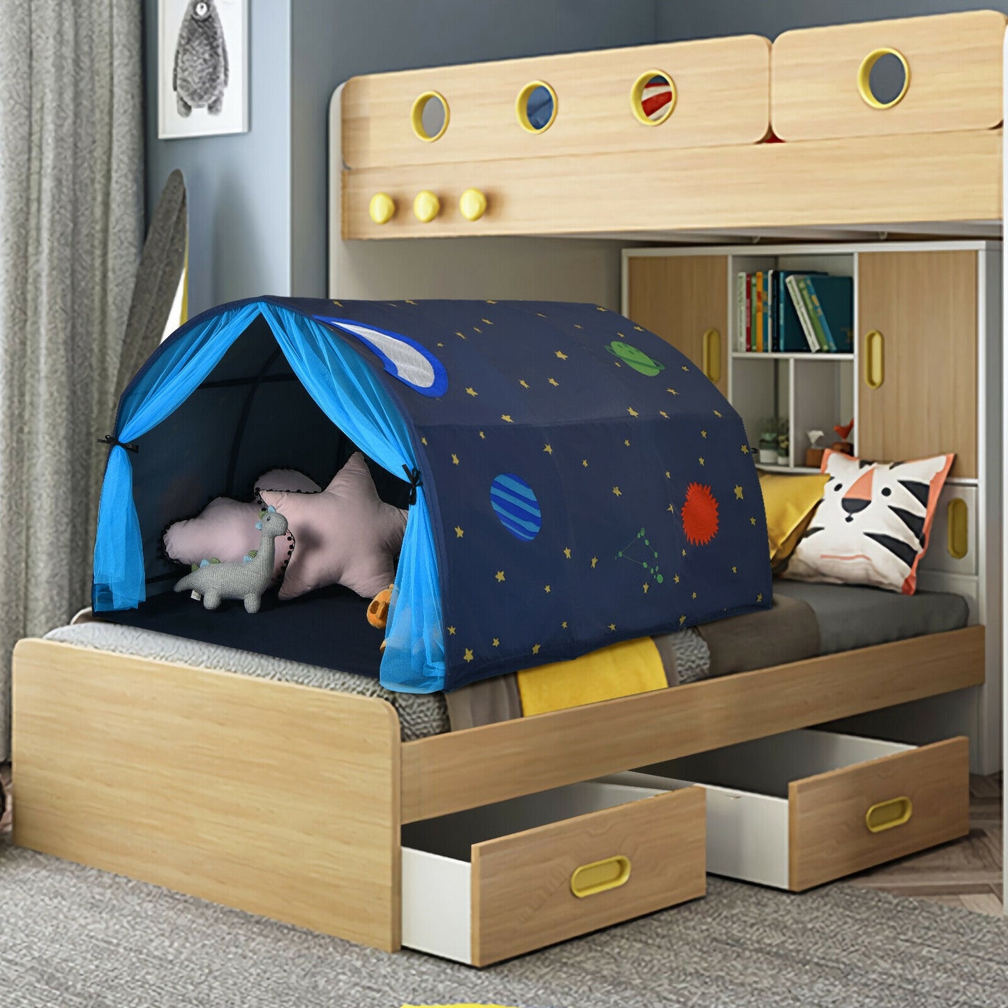 Kids Galaxy Starry Sky Dream Portable Play Tent with Double Net Curtain-Blue Kids Crystal