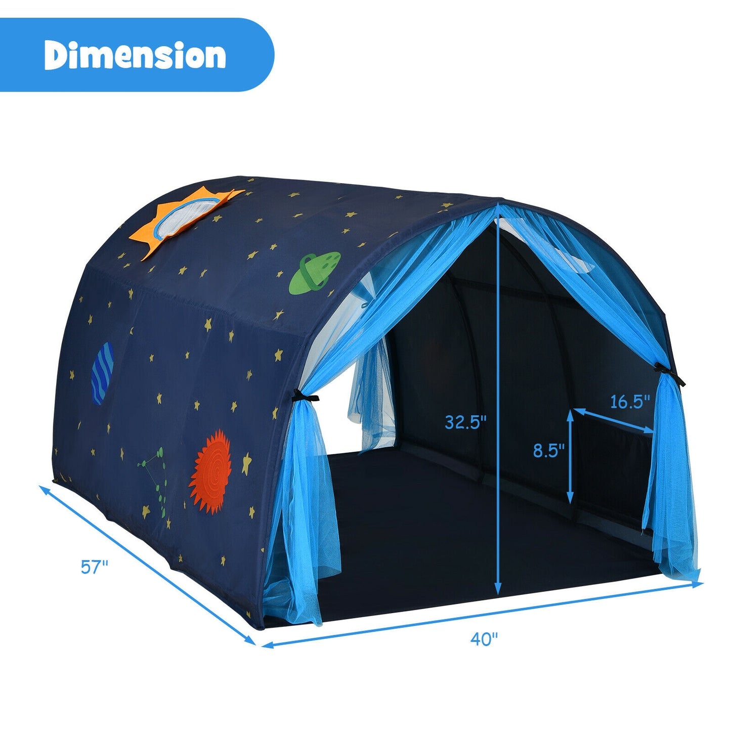 Kids Galaxy Starry Sky Dream Portable Play Tent with Double Net Curtain-Blue Kids Crystal
