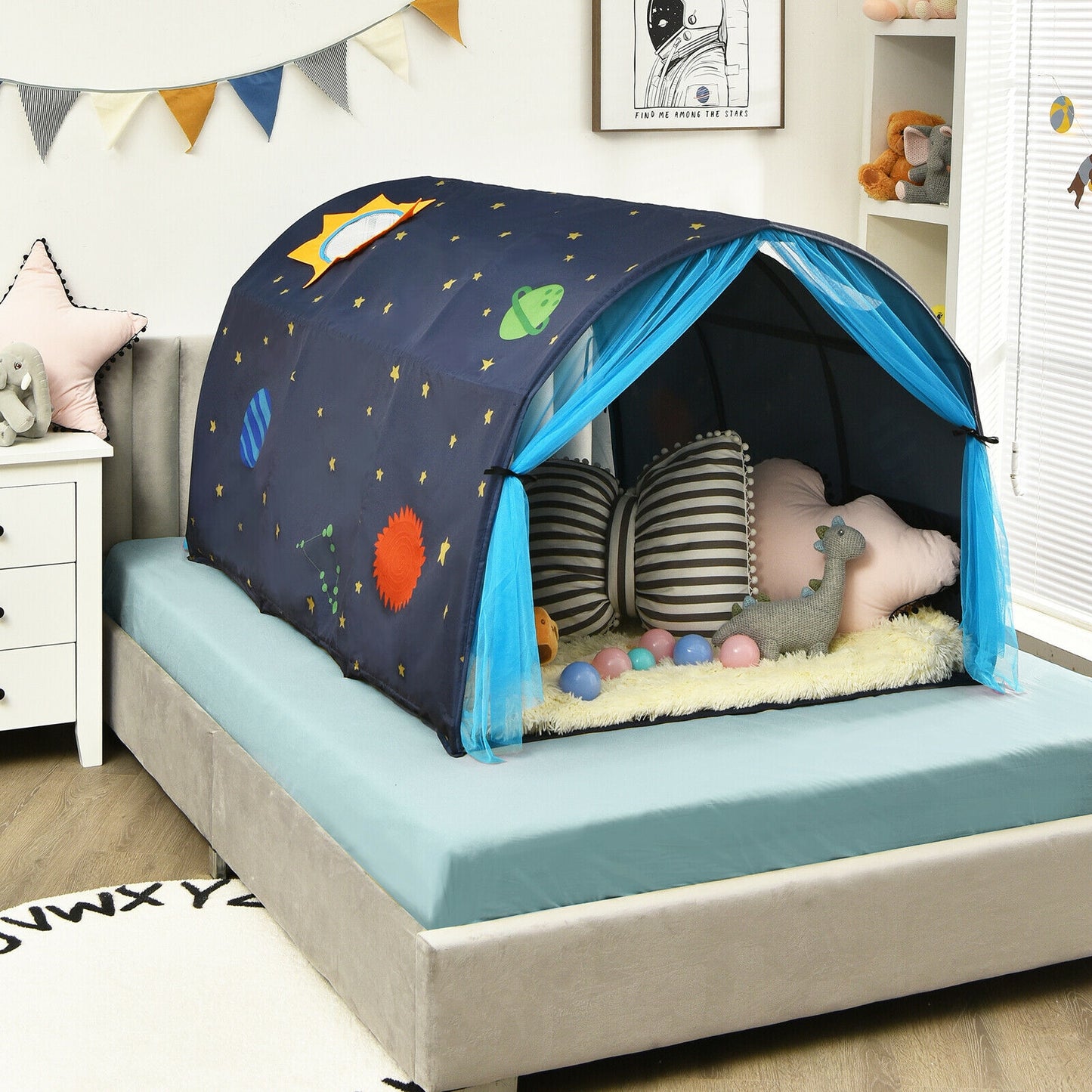 Kids Galaxy Starry Sky Dream Portable Play Tent with Double Net Curtain-Blue Kids Crystal