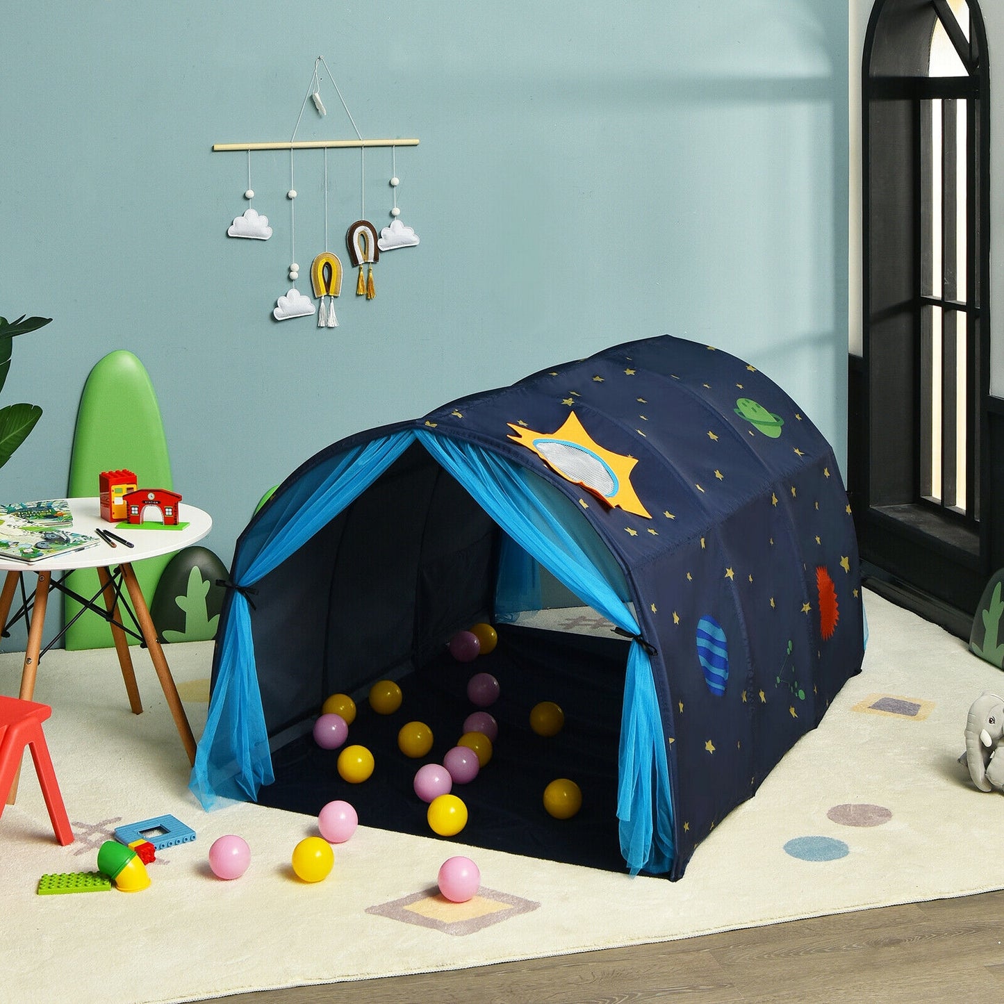 Kids Galaxy Starry Sky Dream Portable Play Tent with Double Net Curtain-Blue Kids Crystal