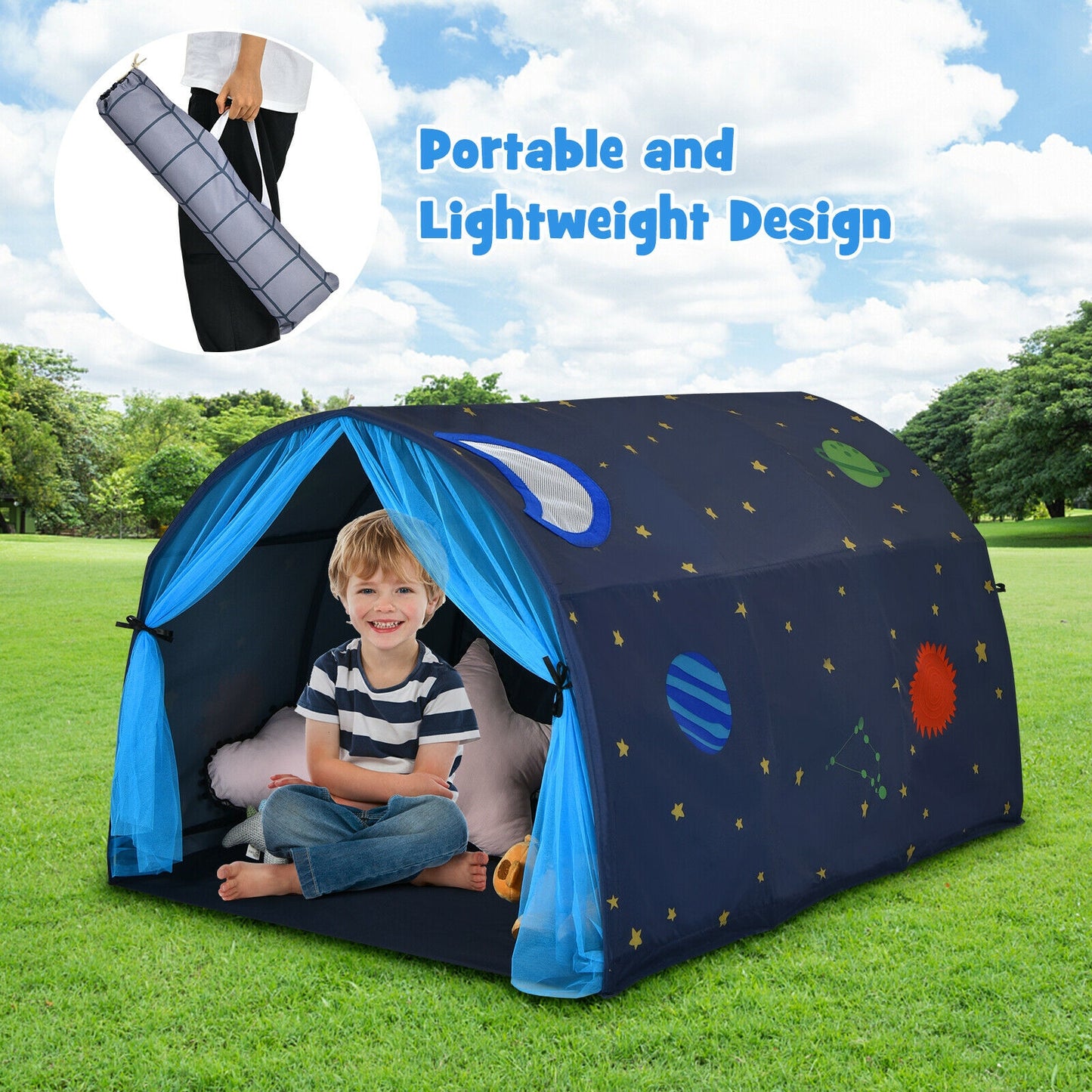 Kids Galaxy Starry Sky Dream Portable Play Tent with Double Net Curtain-Blue Kids Crystal