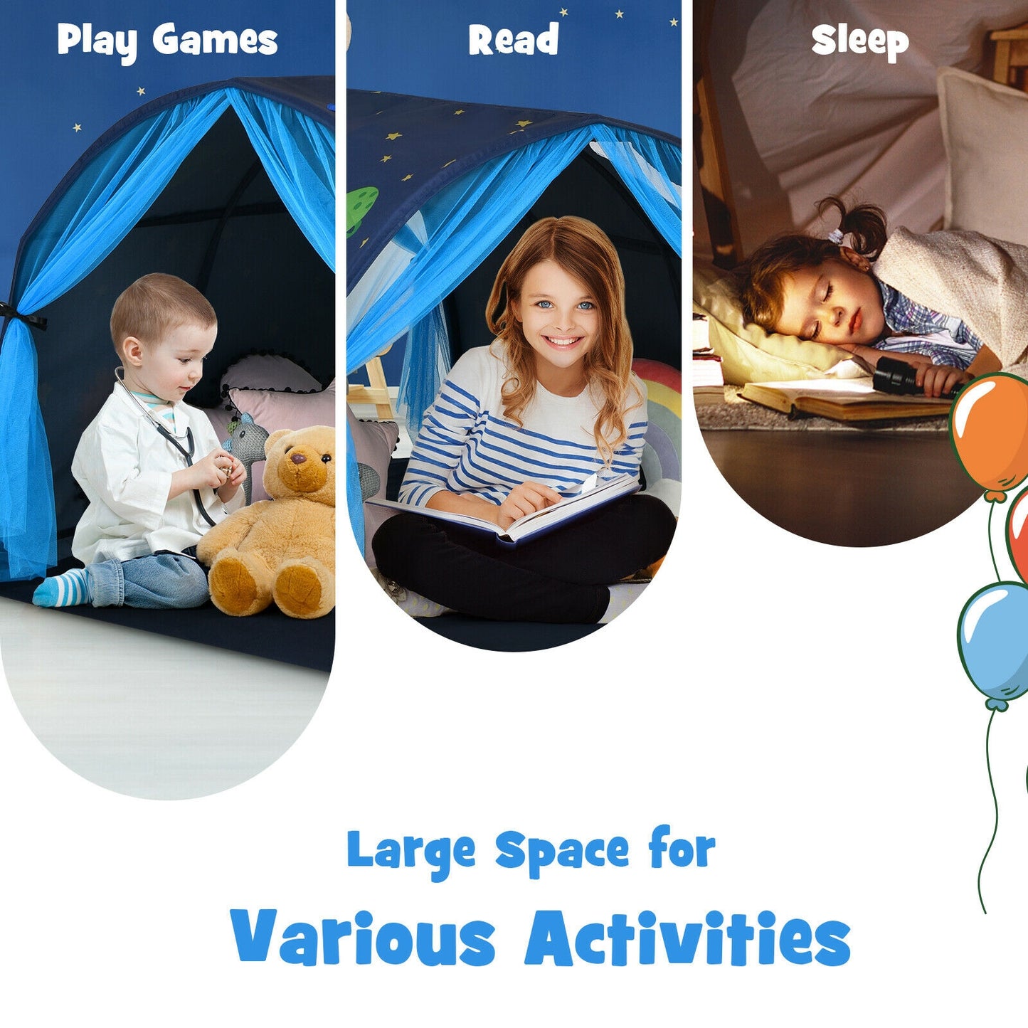 Kids Galaxy Starry Sky Dream Portable Play Tent with Double Net Curtain-Blue Kids Crystal