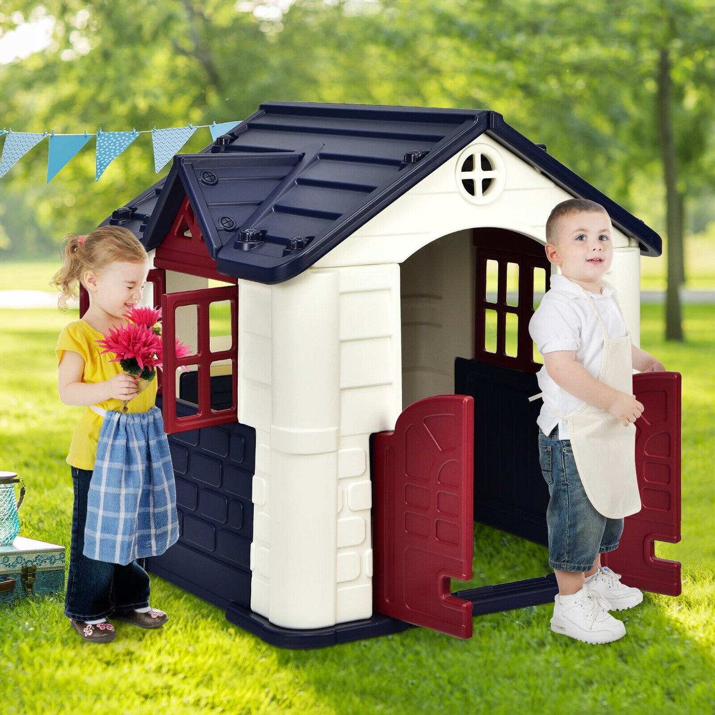 Kid’s Playhouse Pretend Toy House For Boys and Girls 7 Pieces Toy Set-Blue Kids Crystal