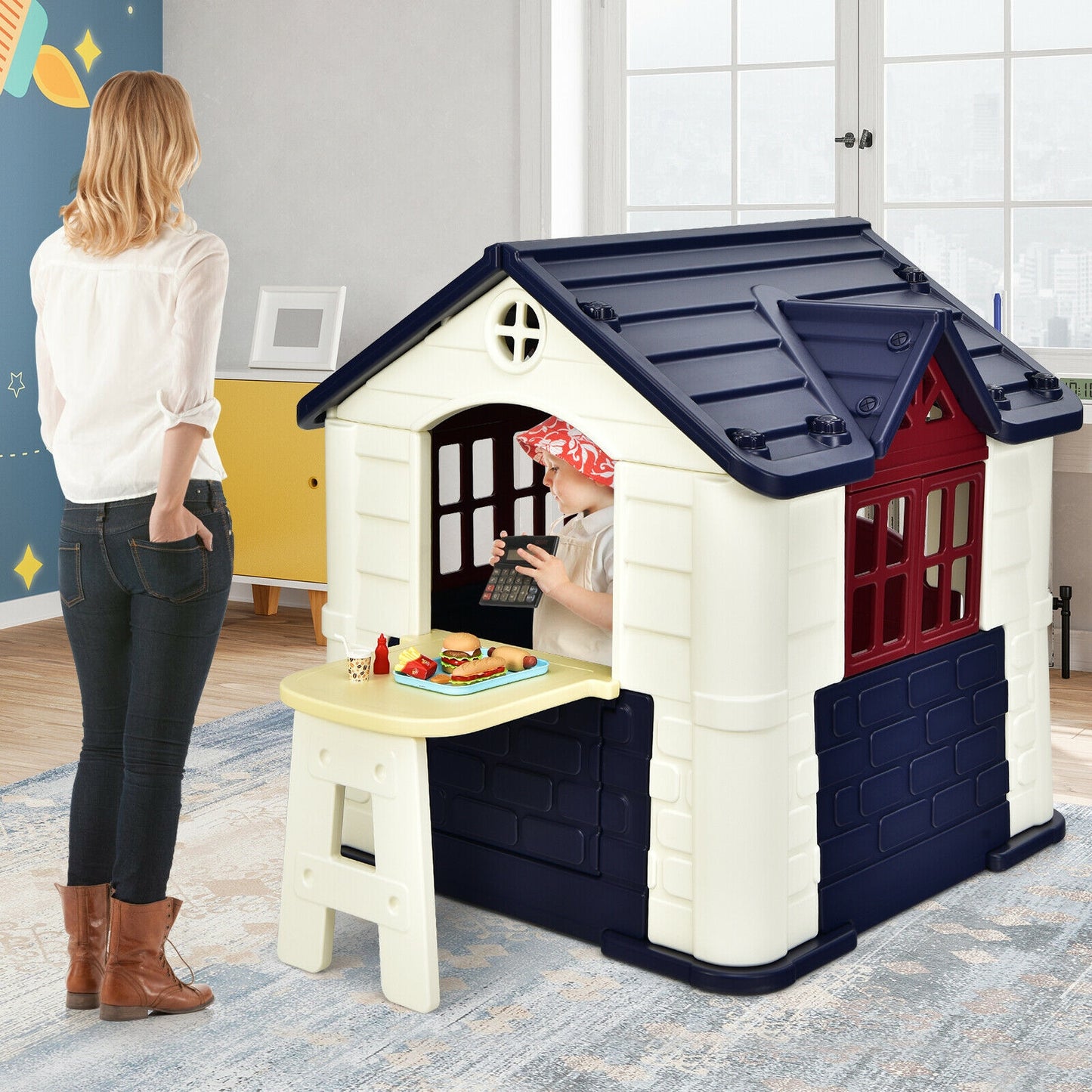 Kid’s Playhouse Pretend Toy House For Boys and Girls 7 Pieces Toy Set-Blue Kids Crystal