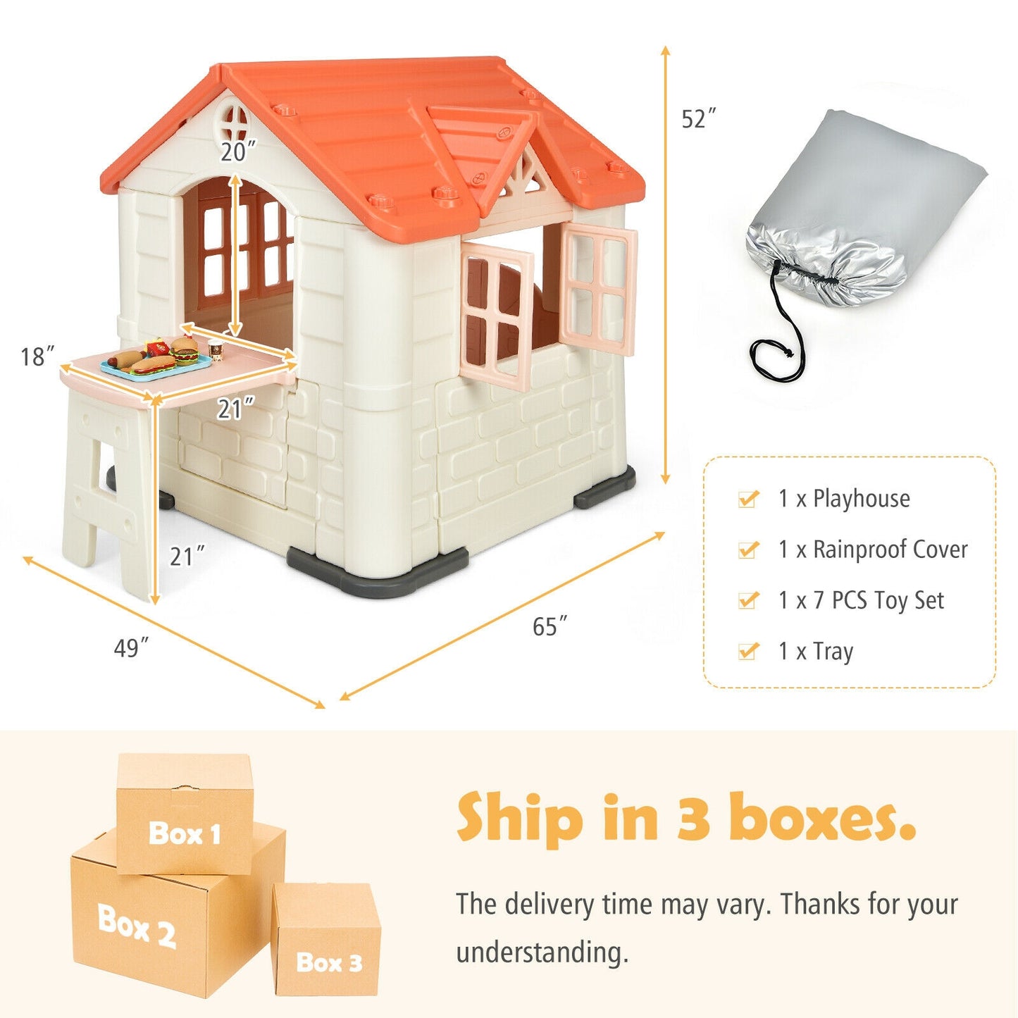 Kid’s Playhouse Pretend Toy House For Boys and Girls 7 Pieces Toy Set-Pink Kids Crystal