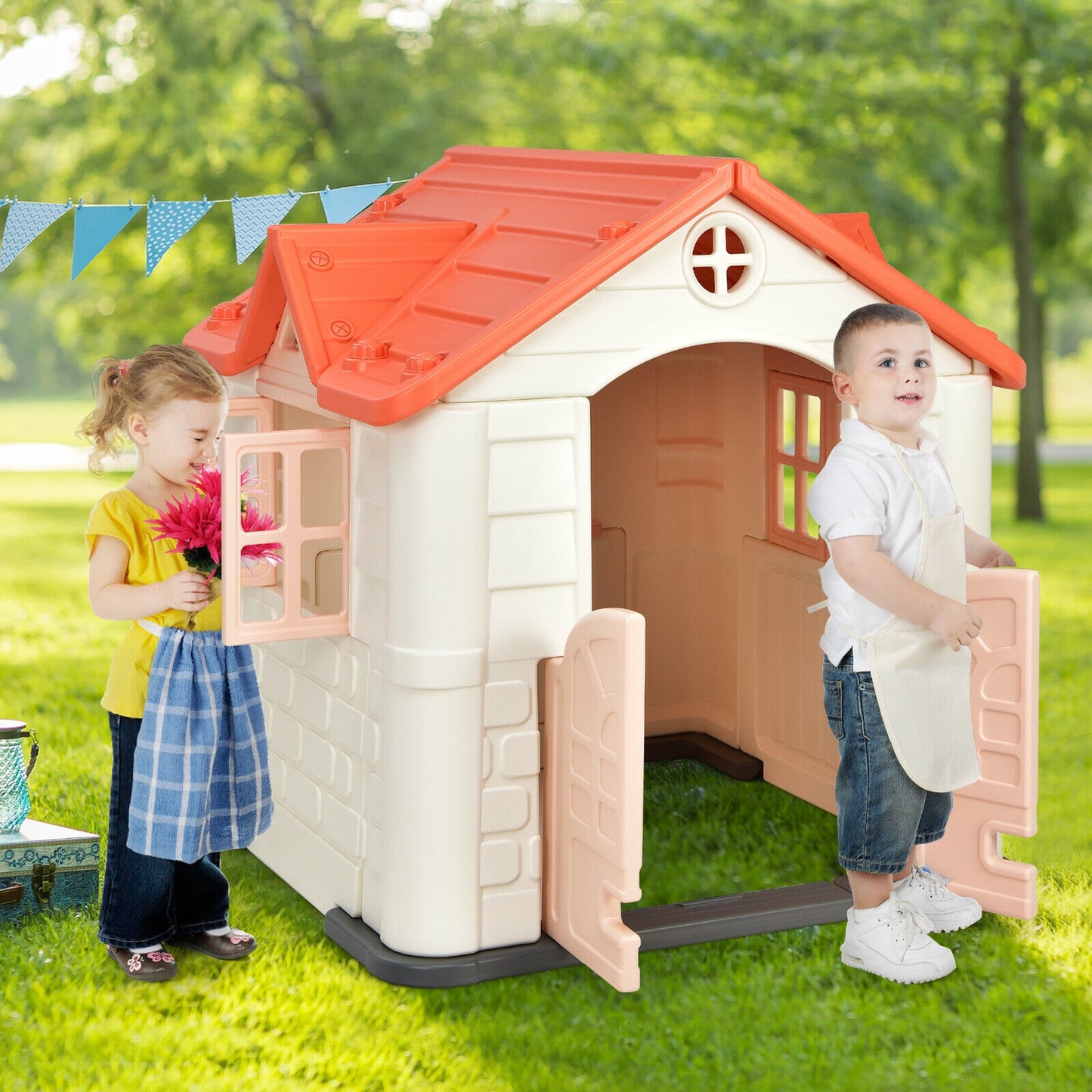 Kid’s Playhouse Pretend Toy House For Boys and Girls 7 Pieces Toy Set-Pink Kids Crystal