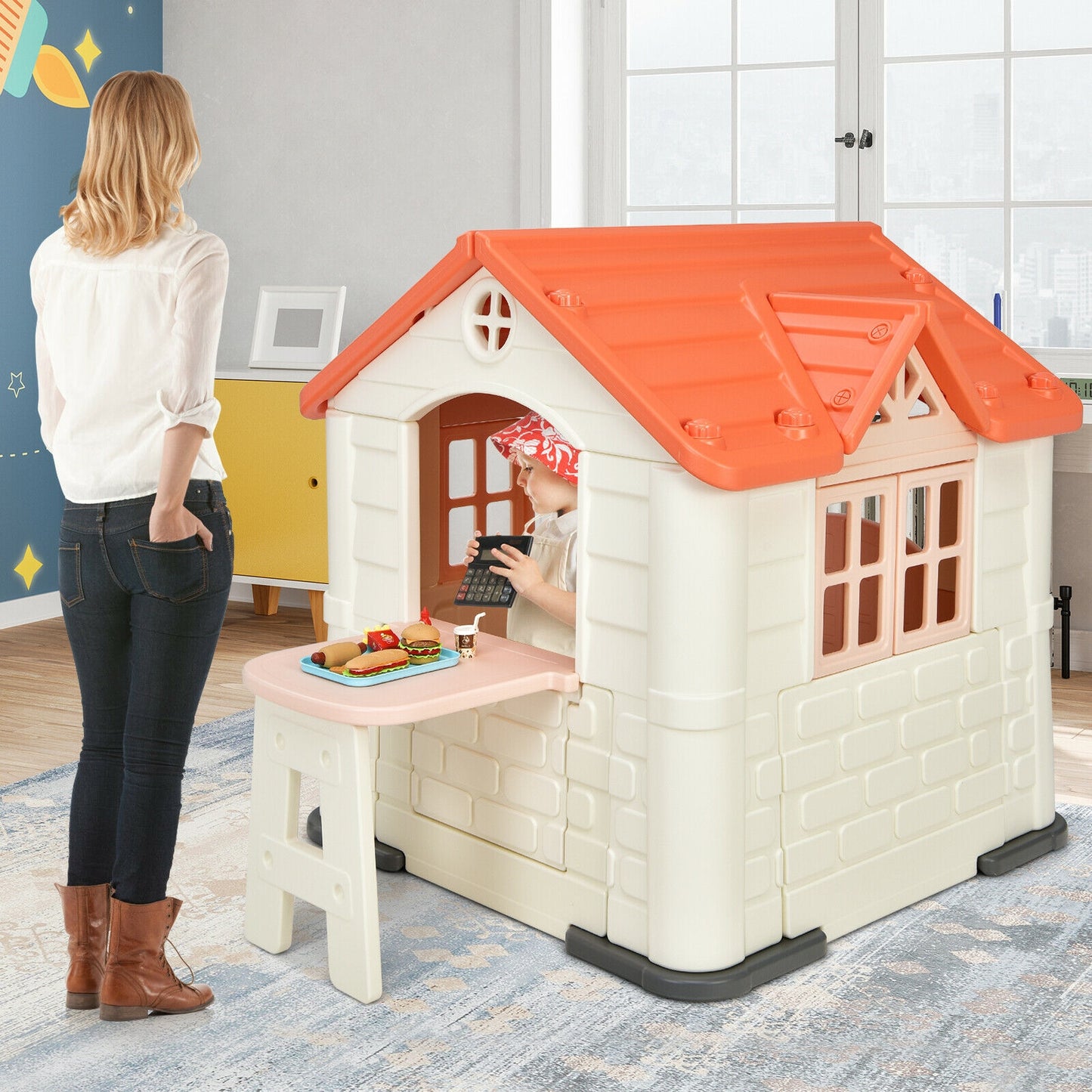 Kid’s Playhouse Pretend Toy House For Boys and Girls 7 Pieces Toy Set-Pink Kids Crystal