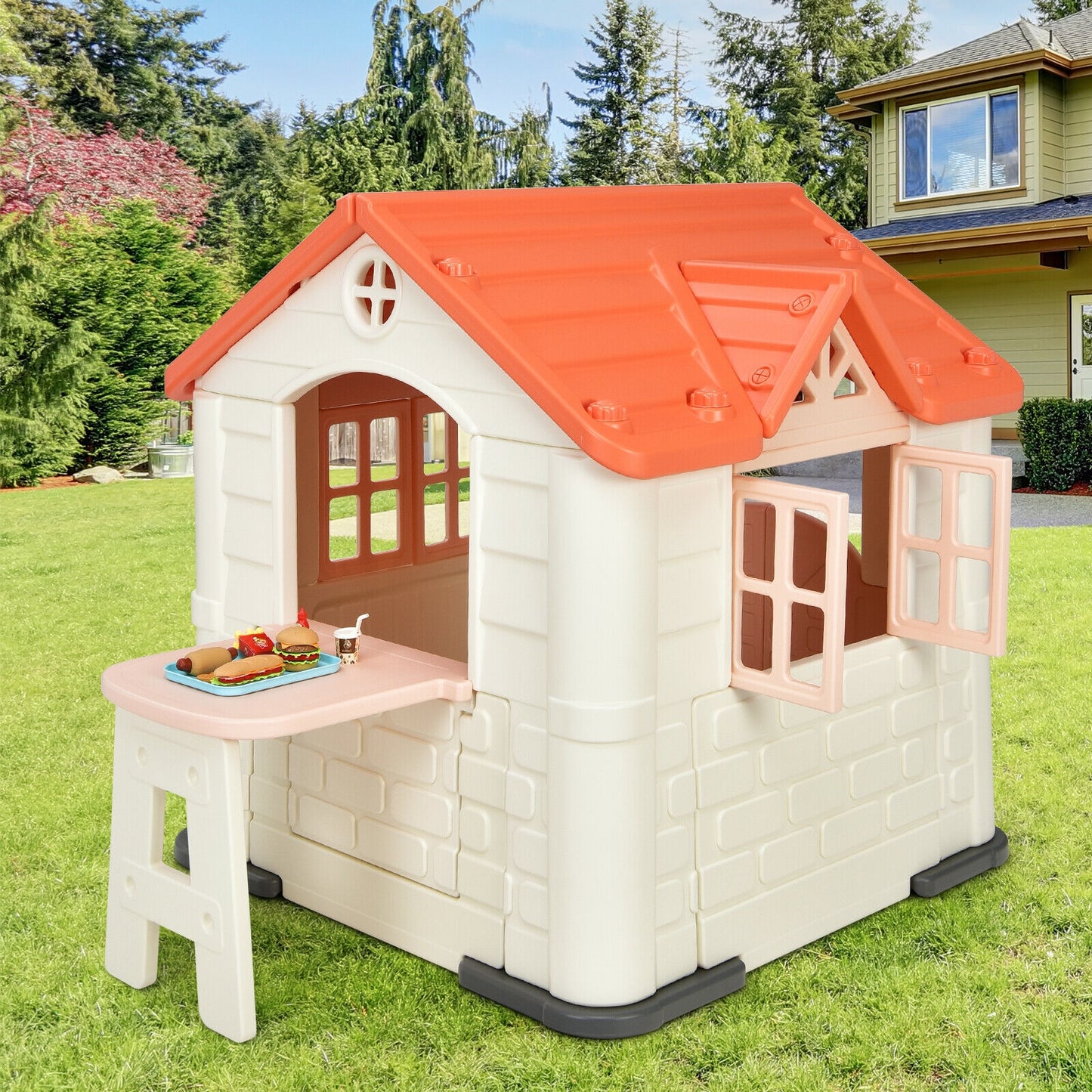 Kid’s Playhouse Pretend Toy House For Boys and Girls 7 Pieces Toy Set-Pink Kids Crystal