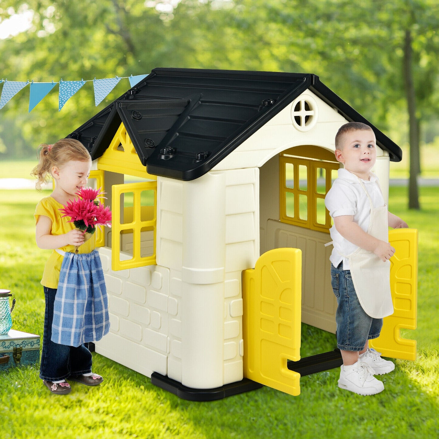 Kid’s Playhouse Pretend Toy House For Boys and Girls 7 Pieces Toy Set-Yellow Kids Crystal