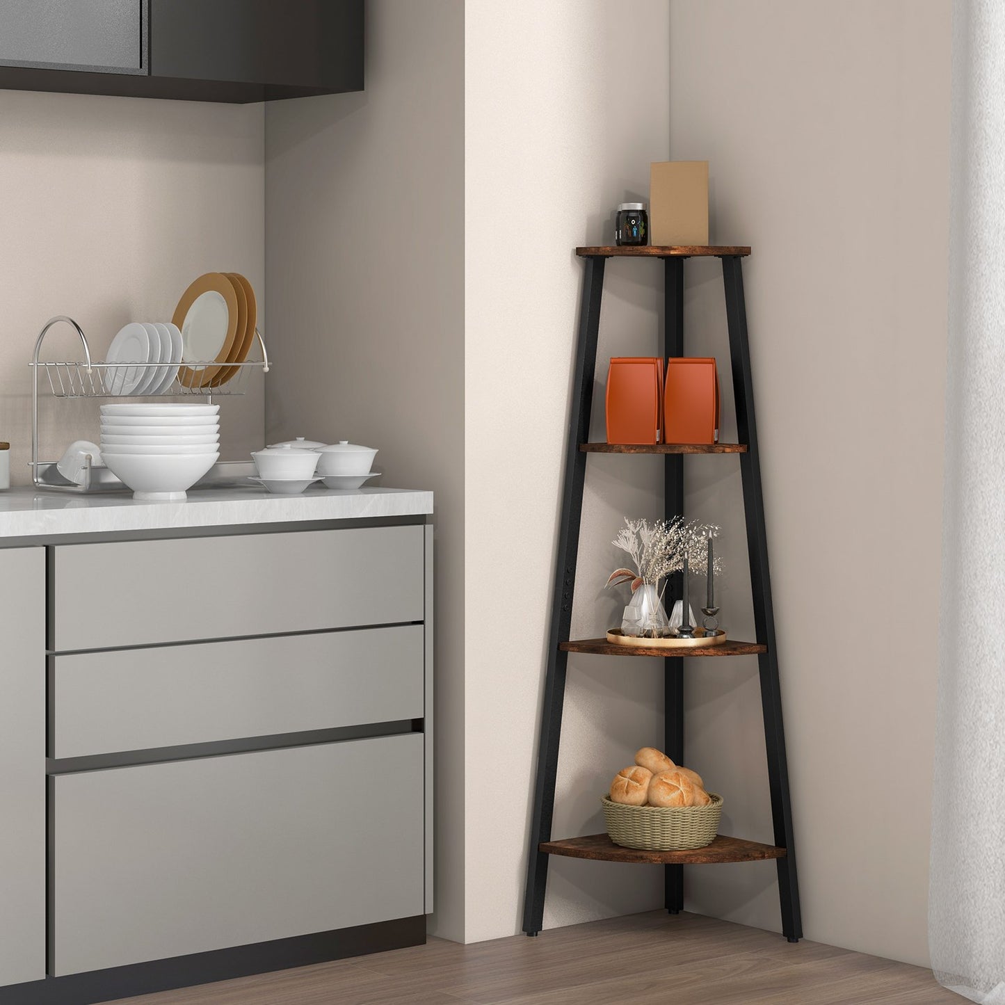 4-Tier Industrial Corner Ladder Shelf Display Rack for Home Office Kids Crystal