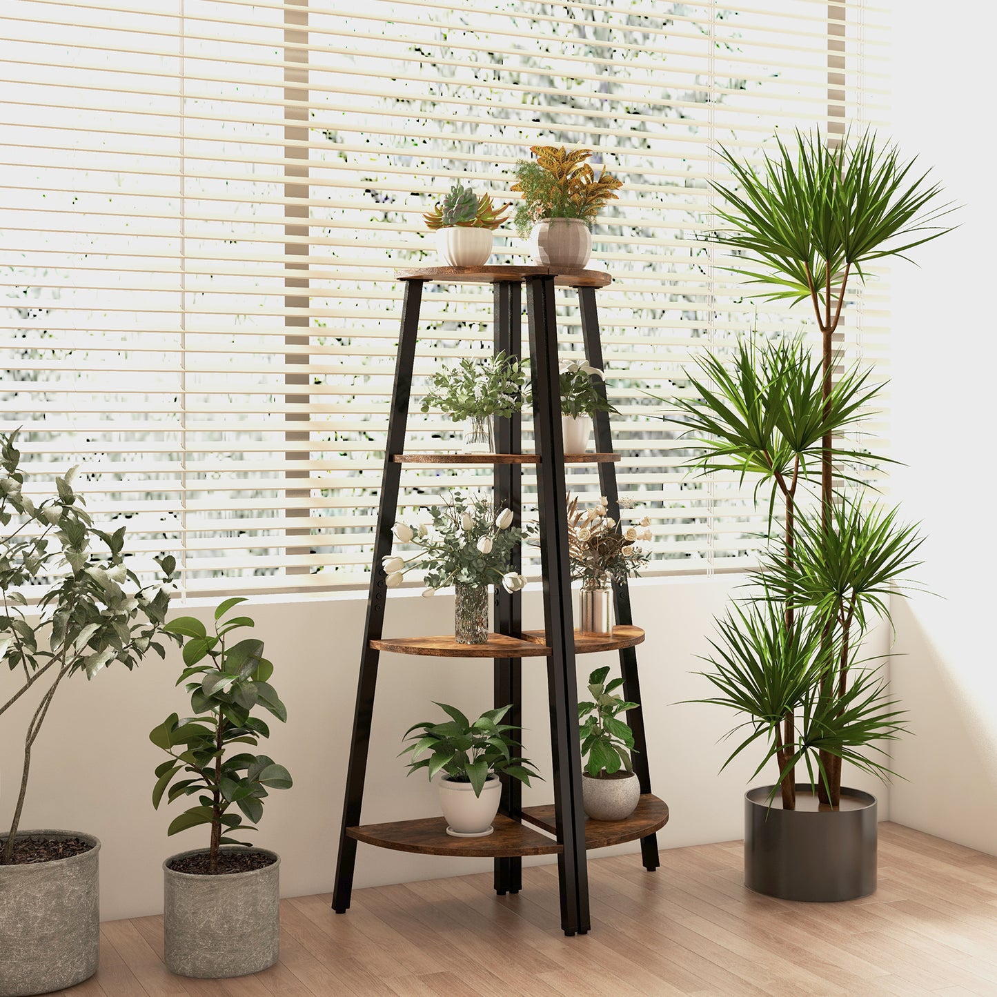 4-Tier Industrial Corner Ladder Shelf Display Rack for Home Office Kids Crystal