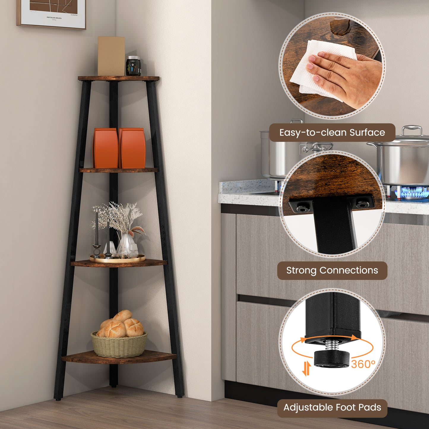 4-Tier Industrial Corner Ladder Shelf Display Rack for Home Office Kids Crystal