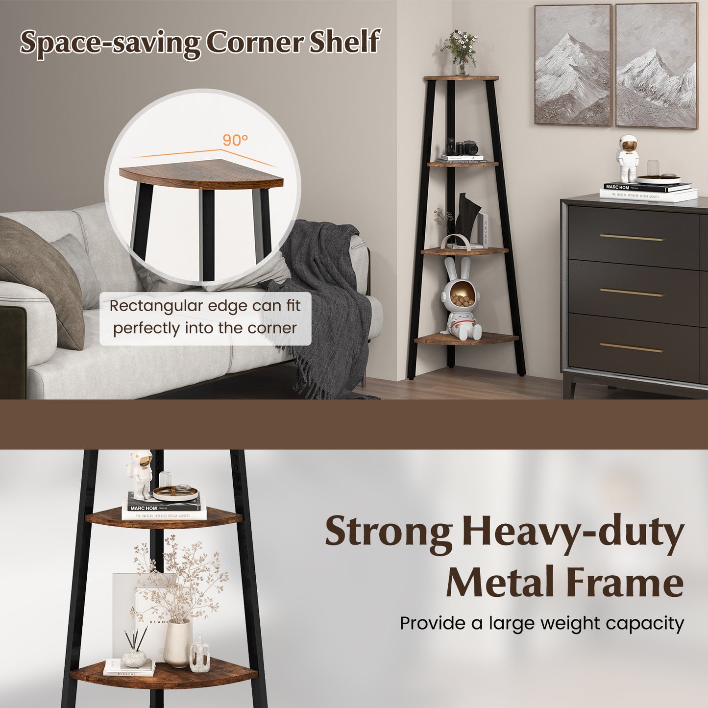 4-Tier Industrial Corner Ladder Shelf Display Rack for Home Office Kids Crystal