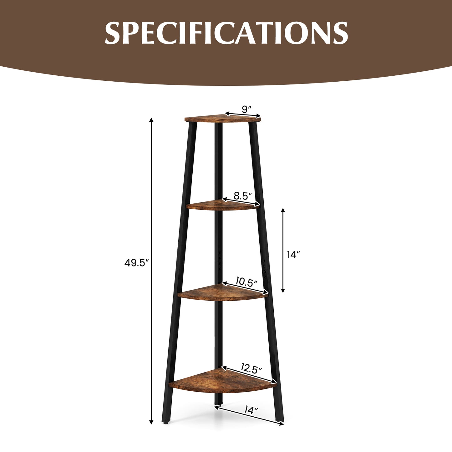 4-Tier Industrial Corner Ladder Shelf Display Rack for Home Office Kids Crystal