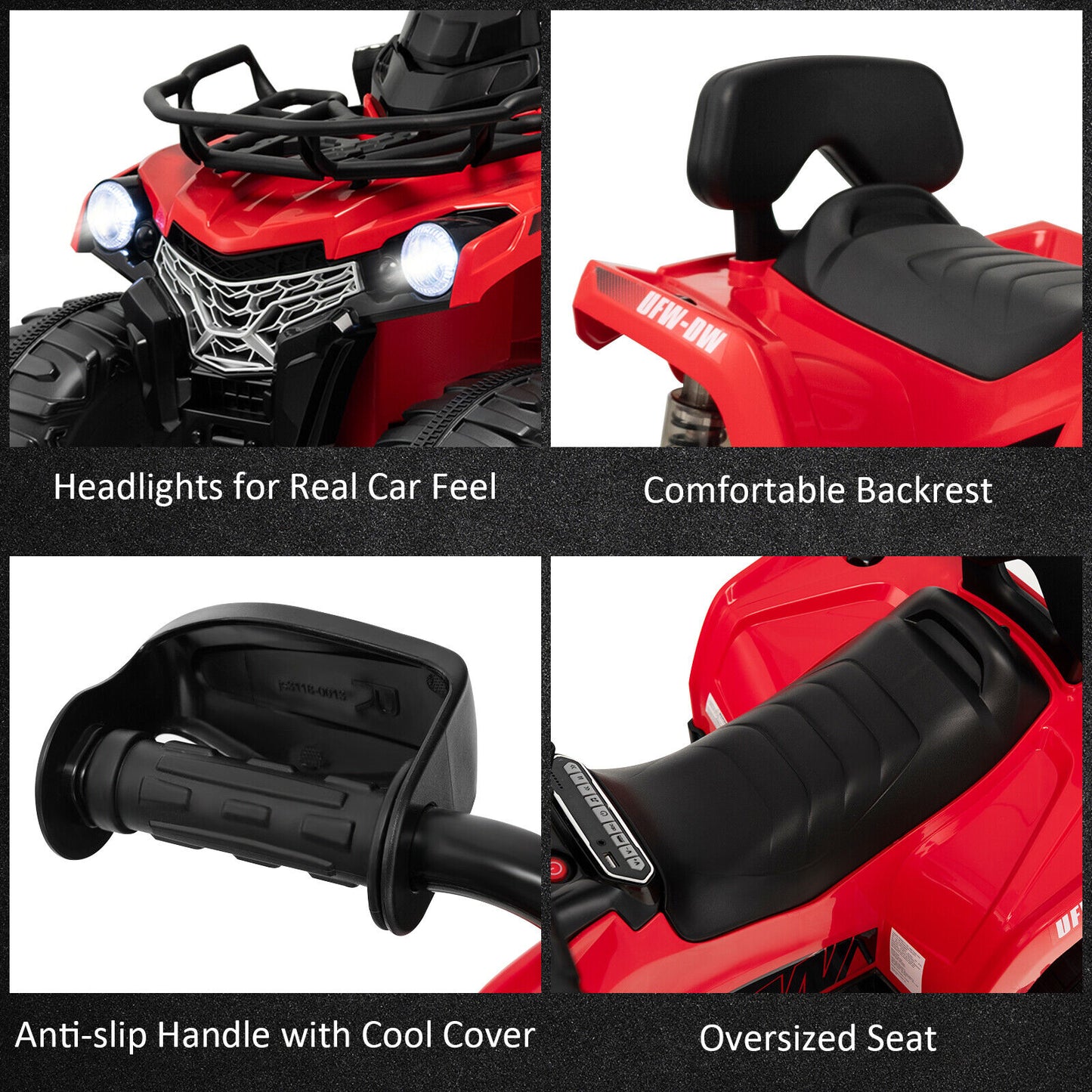 12V Kids Ride On ATV 4 Wheeler with MP3 and Headlights-Red Kids Crystal