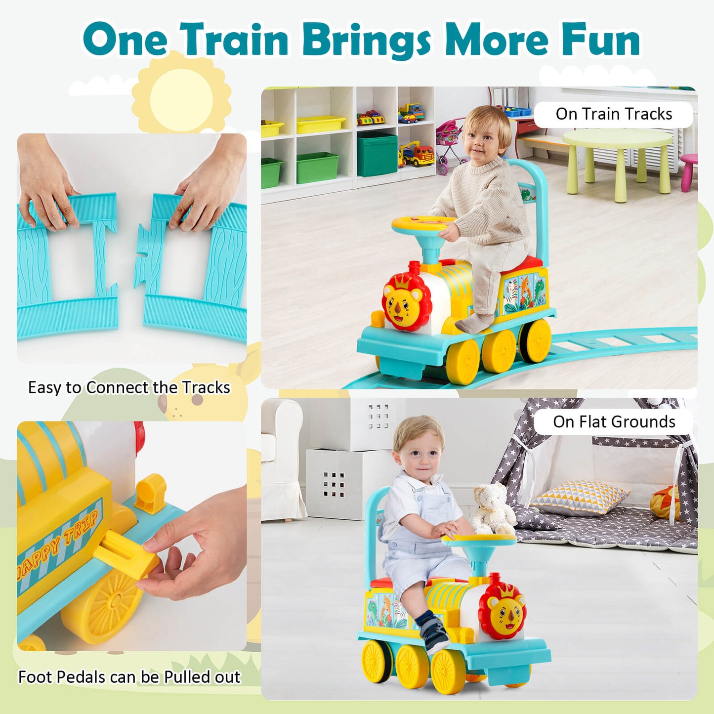 6V Electric Kids Ride On Car Toy Train with 16 Pieces Tracks-Blue Kids Crystal