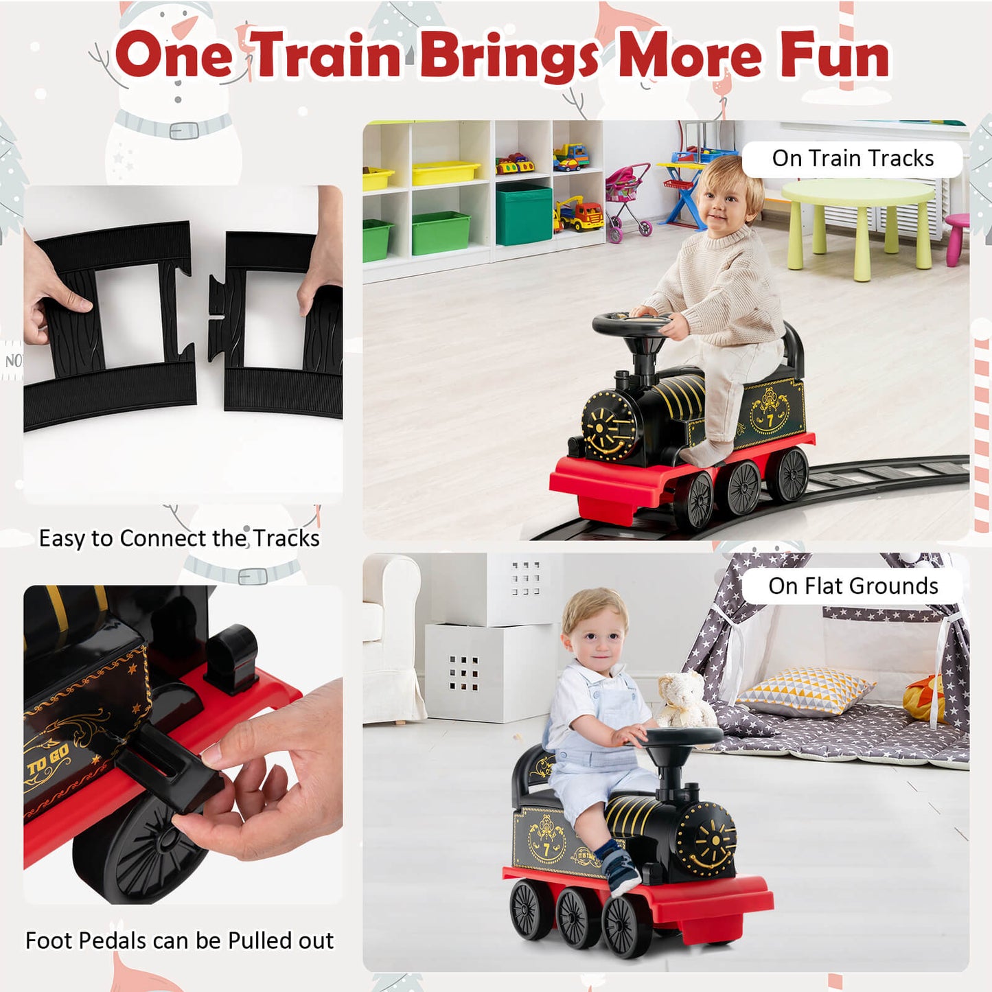 6V Electric Kids Ride On Car Toy Train with 16 Pieces Tracks-Black Kids Crystal