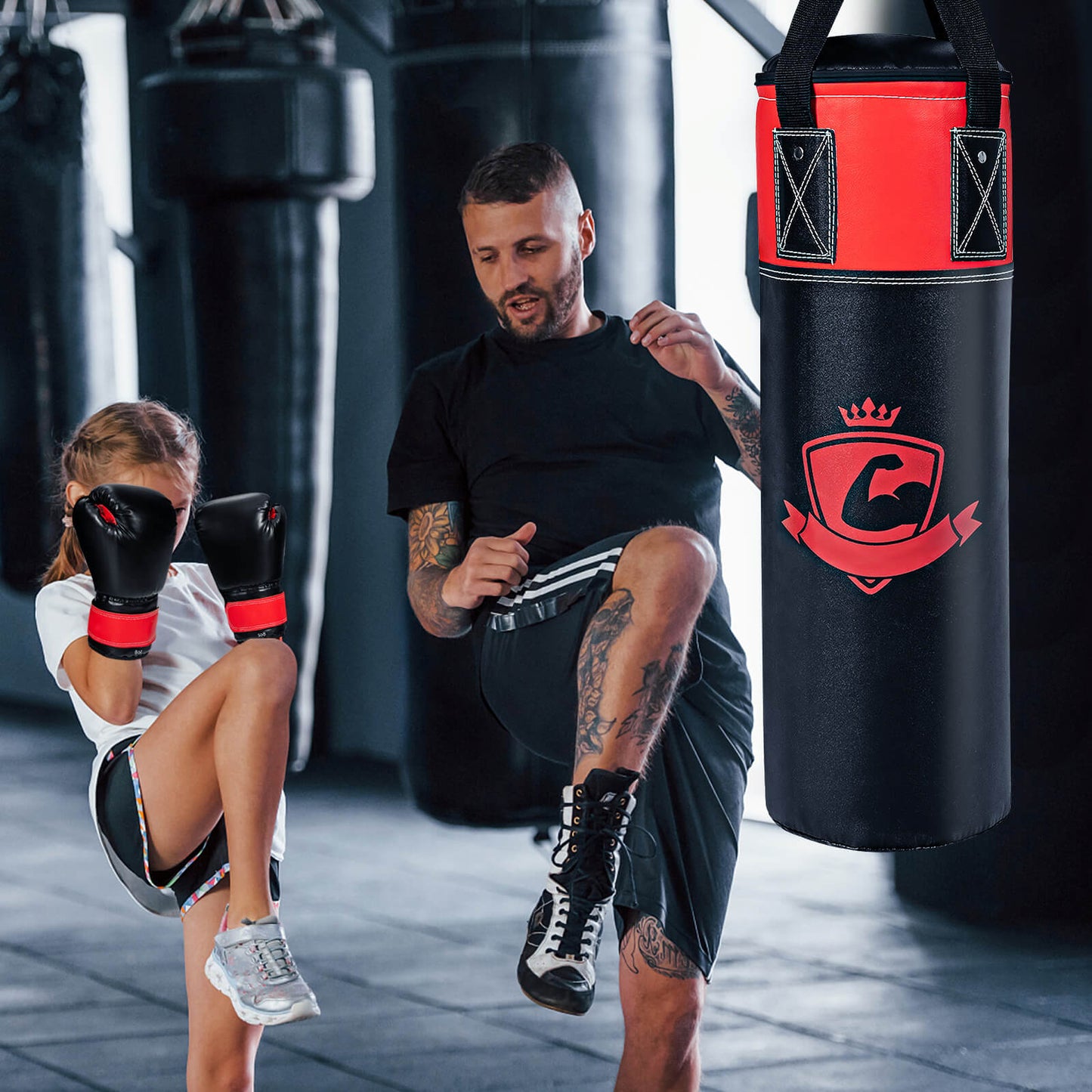 11 Pounds Kids Hanging Punching Bag Set with Punching Gloves-Black Kids Crystal