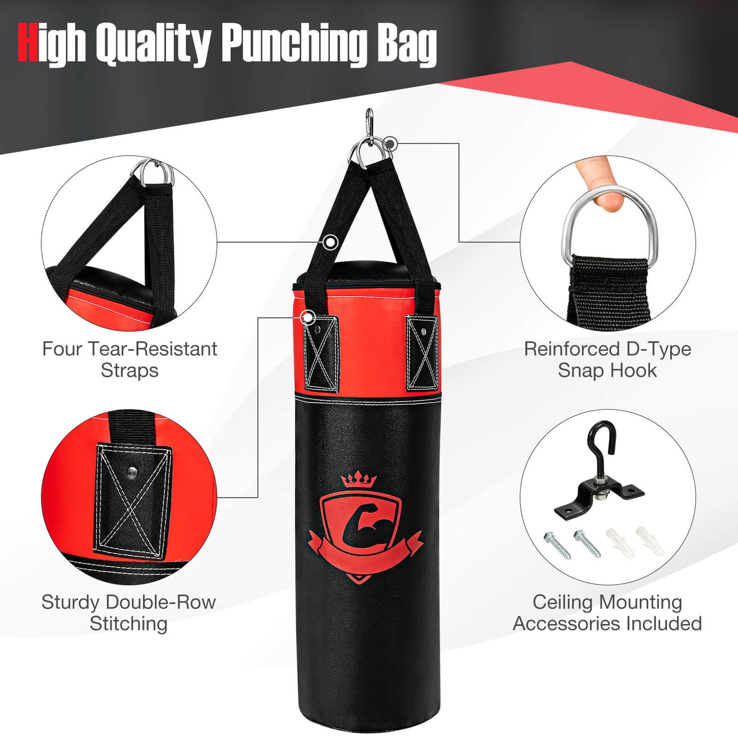 11 Pounds Kids Hanging Punching Bag Set with Punching Gloves-Black Kids Crystal