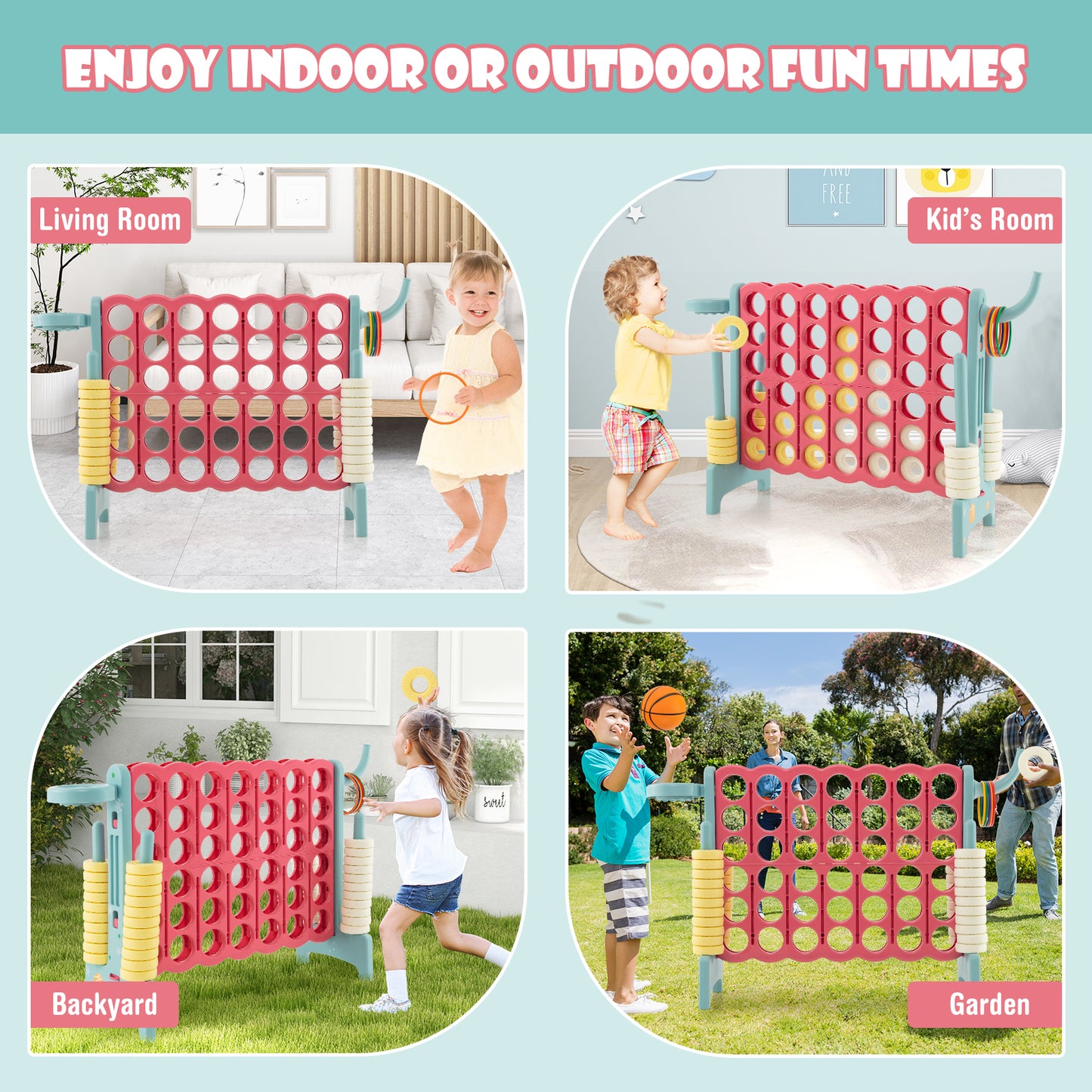 4-in-a-Row Connect Game with Basketball Hoop and Toss Ring-Blue Kids Crystal