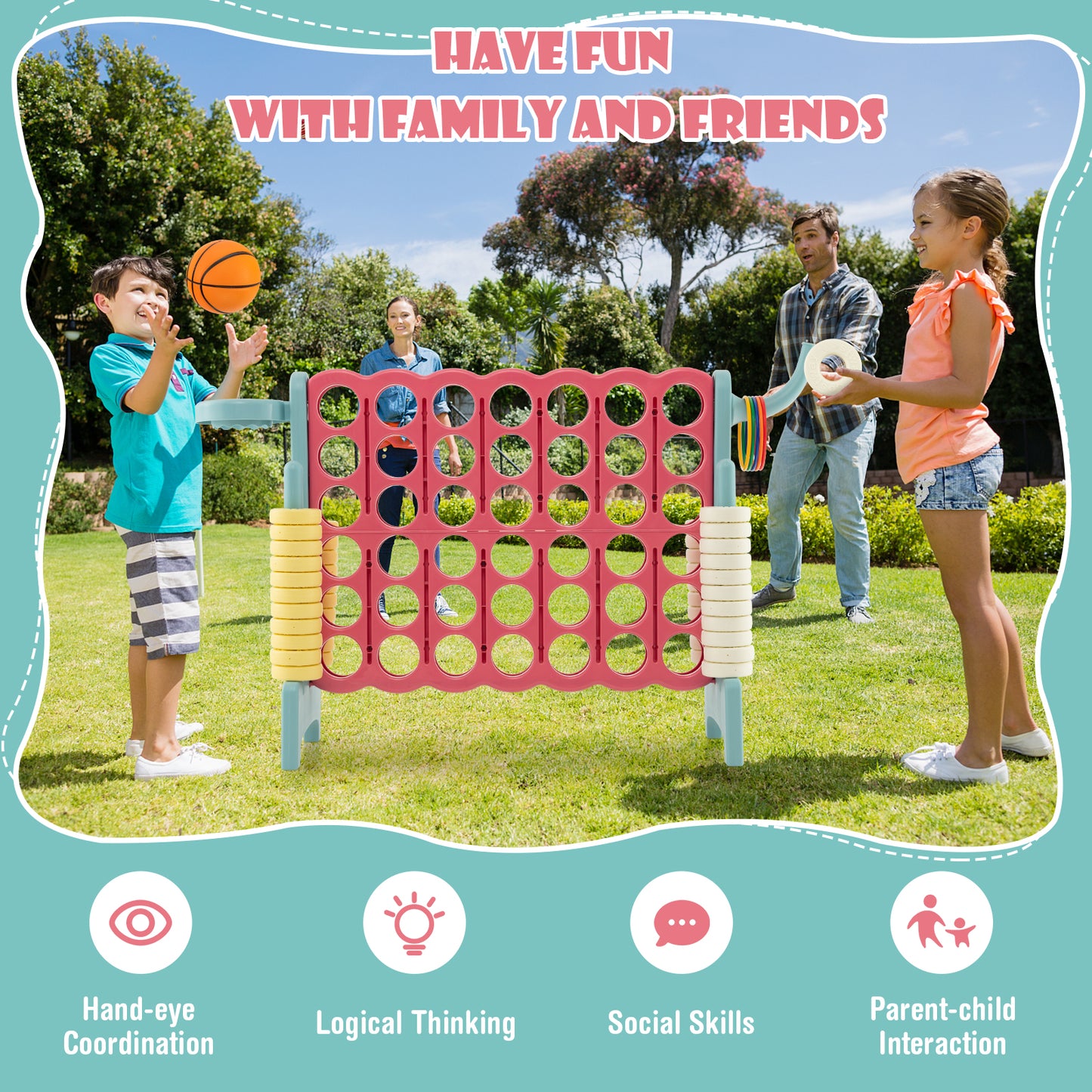 4-in-a-Row Connect Game with Basketball Hoop and Toss Ring-Blue Kids Crystal