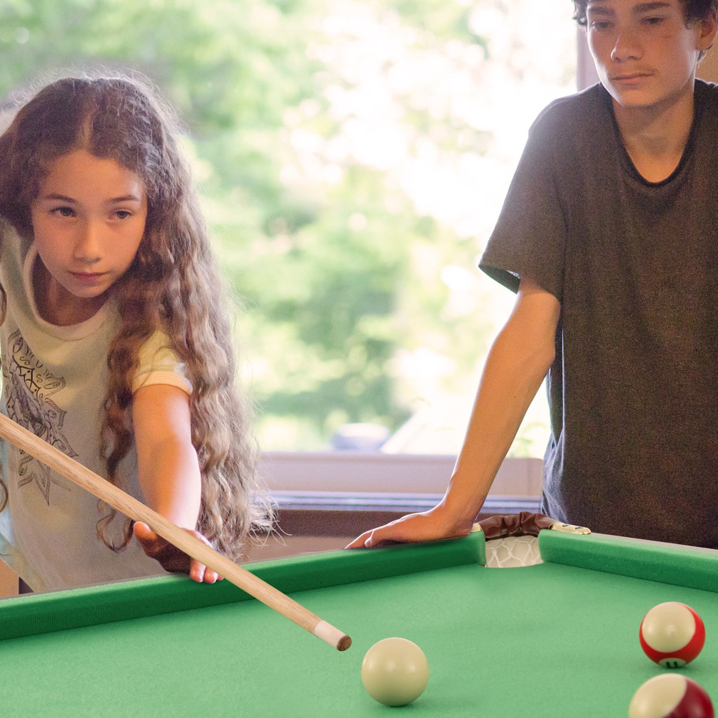 47 Inch Folding Billiard Table with Cues and Brush Chalk -Green Kids Crystal