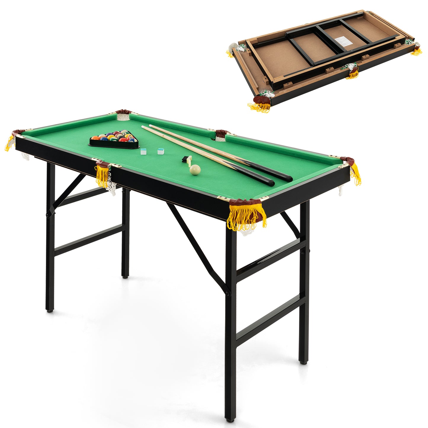 47 Inch Folding Billiard Table with Cues and Brush Chalk -Green Kids Crystal