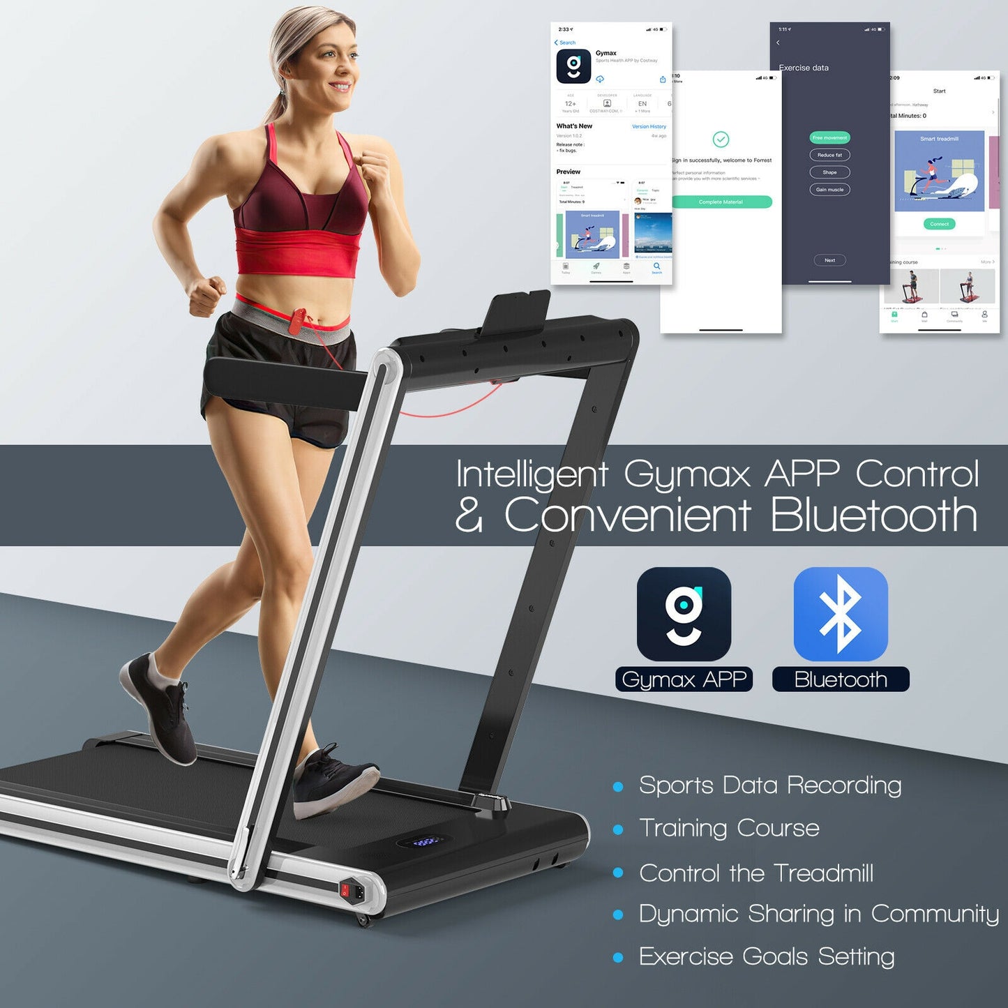2-in-1 Folding Treadmill 2.25HP Jogging Machine with Dual LED Display-Silver Kids Crystal