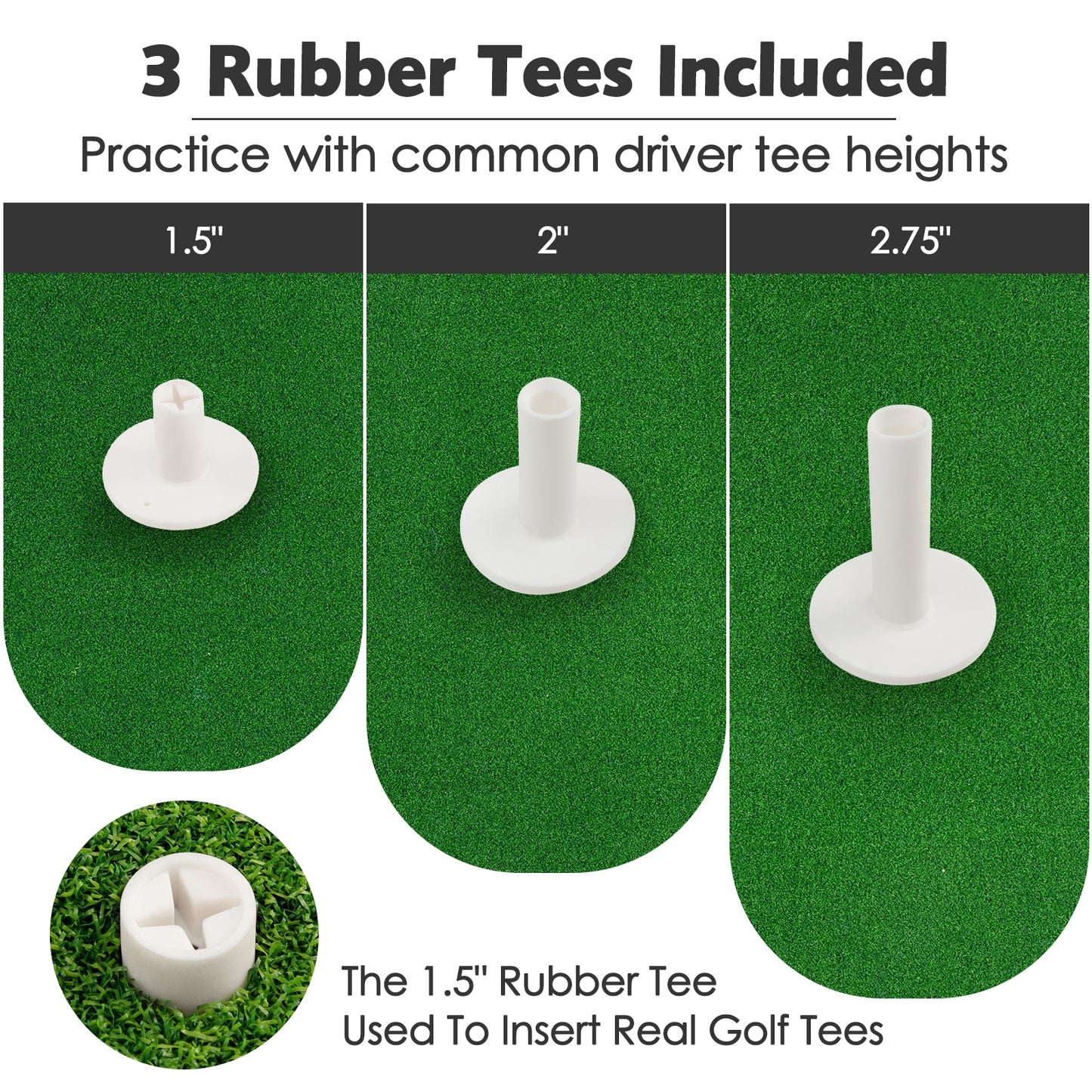 5 x 3 Feet Standard Real Feel Golf Practice Hitting Mat with Synthetic Turf and 3 Tees Kids Crystal