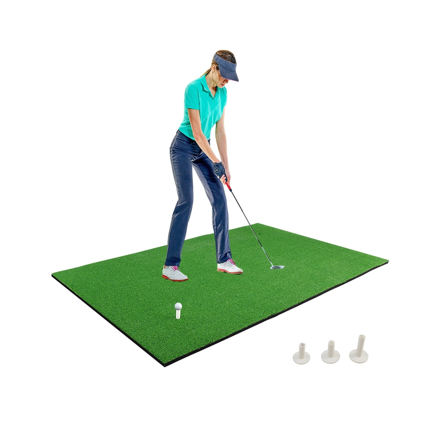 5 x 3 Feet Standard Real Feel Golf Practice Hitting Mat with Synthetic Turf and 3 Tees Kids Crystal