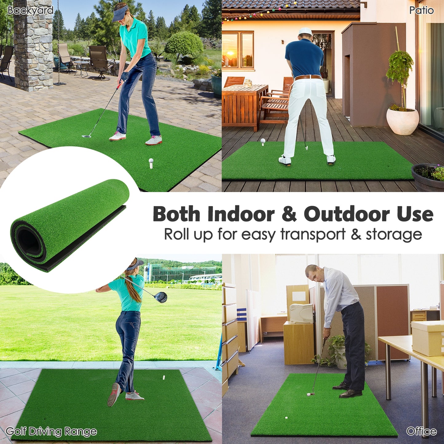 5 x 3 Feet Standard Real Feel Golf Practice Hitting Mat with Synthetic Turf and 3 Tees Kids Crystal