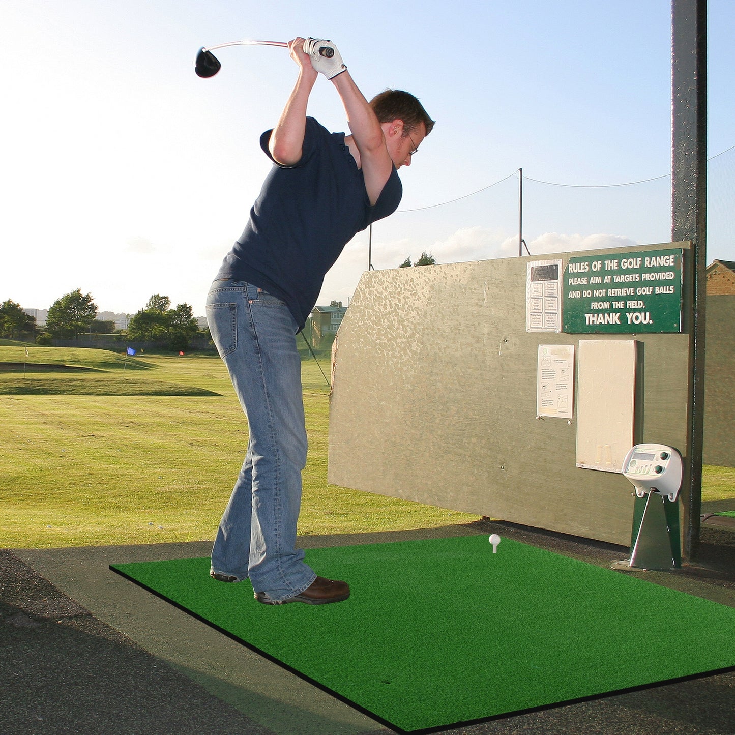 5 x 3 Feet Standard Real Feel Golf Practice Hitting Mat with Synthetic Turf and 3 Tees Kids Crystal