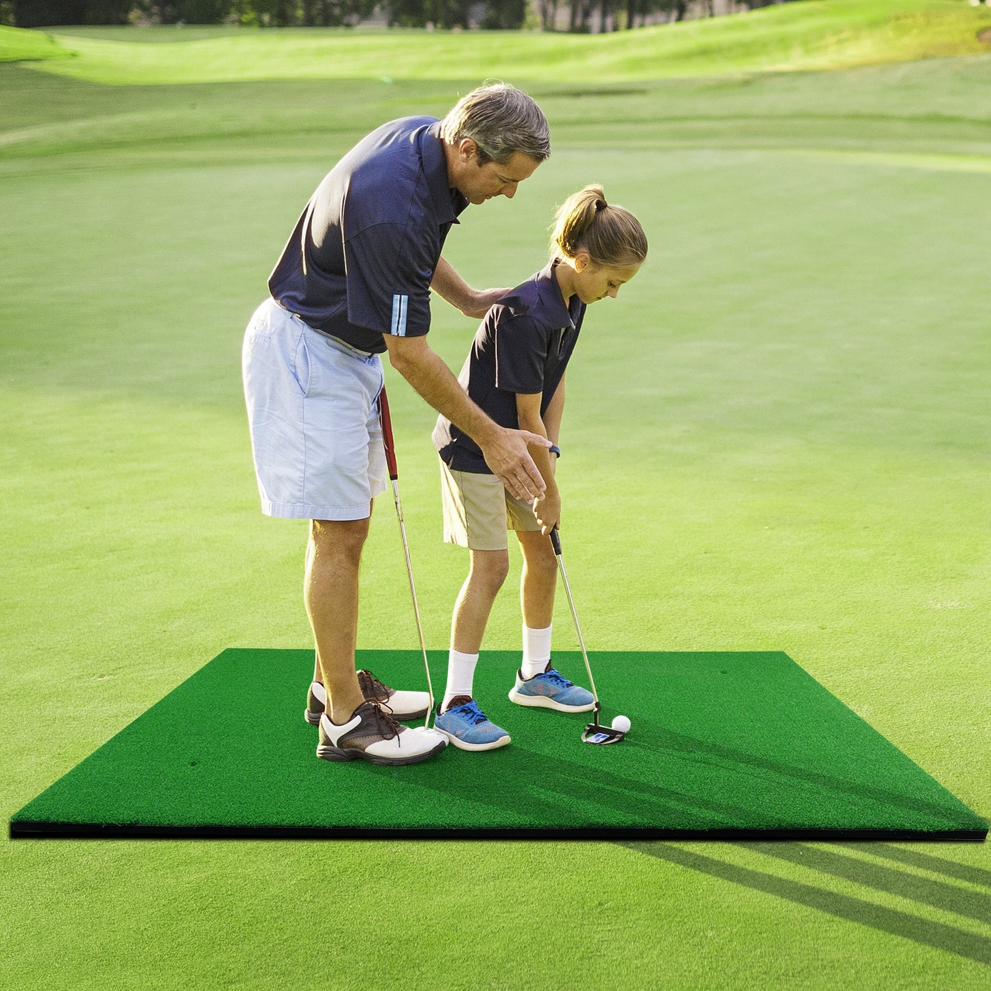 5 x 3 Feet Standard Real Feel Golf Practice Hitting Mat with Synthetic Turf and 3 Tees Kids Crystal