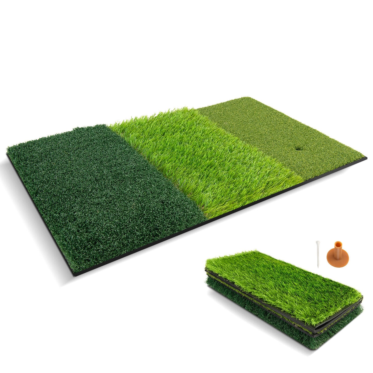 25 x 16 Inch Tri-Turf 3-in-1 Golf Hitting Mat Realistic Synthetic Turf with Tee Holder Kids Crystal