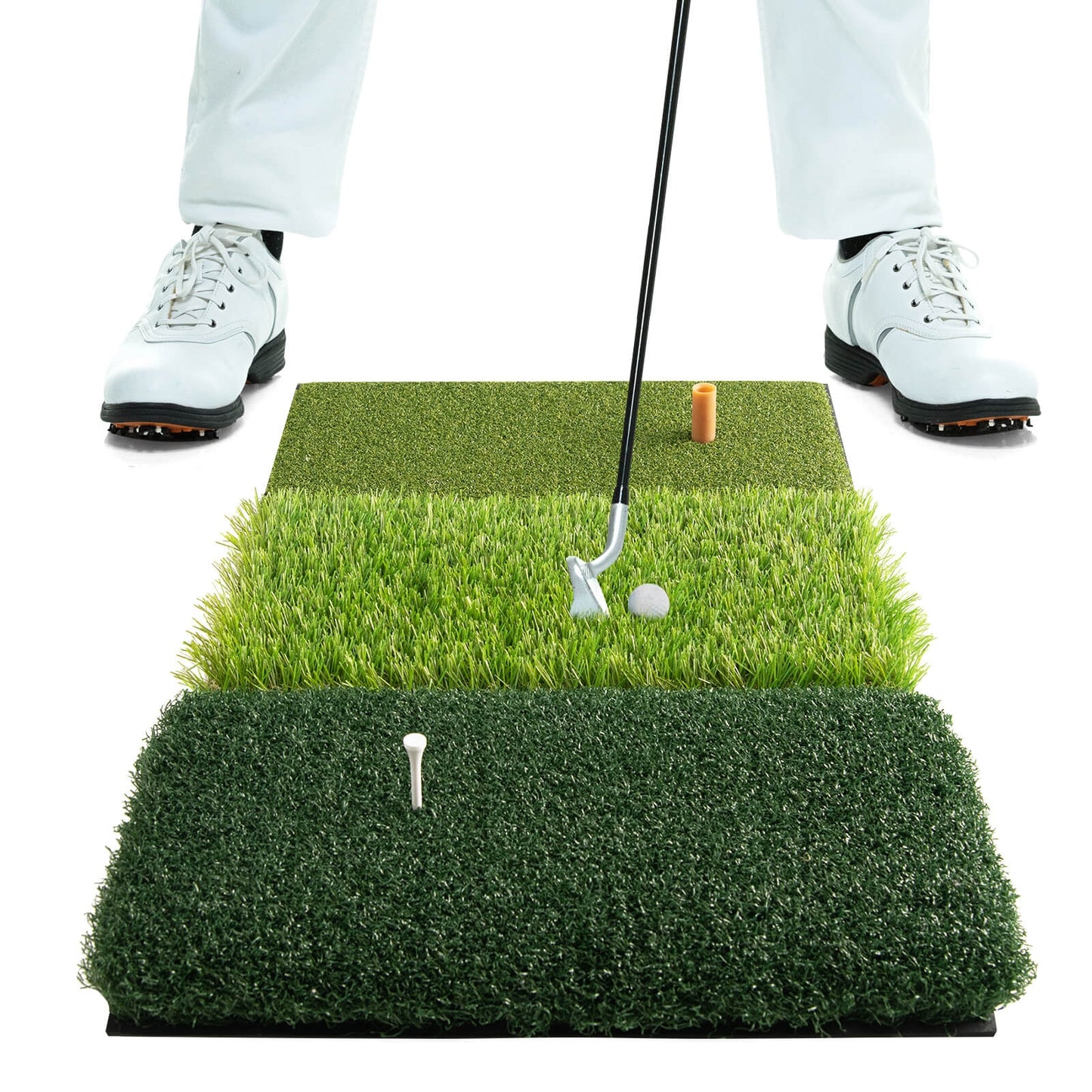 25 x 16 Inch Tri-Turf 3-in-1 Golf Hitting Mat Realistic Synthetic Turf with Tee Holder Kids Crystal