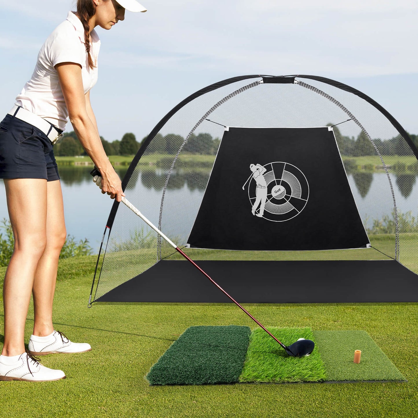 25 x 16 Inch Tri-Turf 3-in-1 Golf Hitting Mat Realistic Synthetic Turf with Tee Holder Kids Crystal