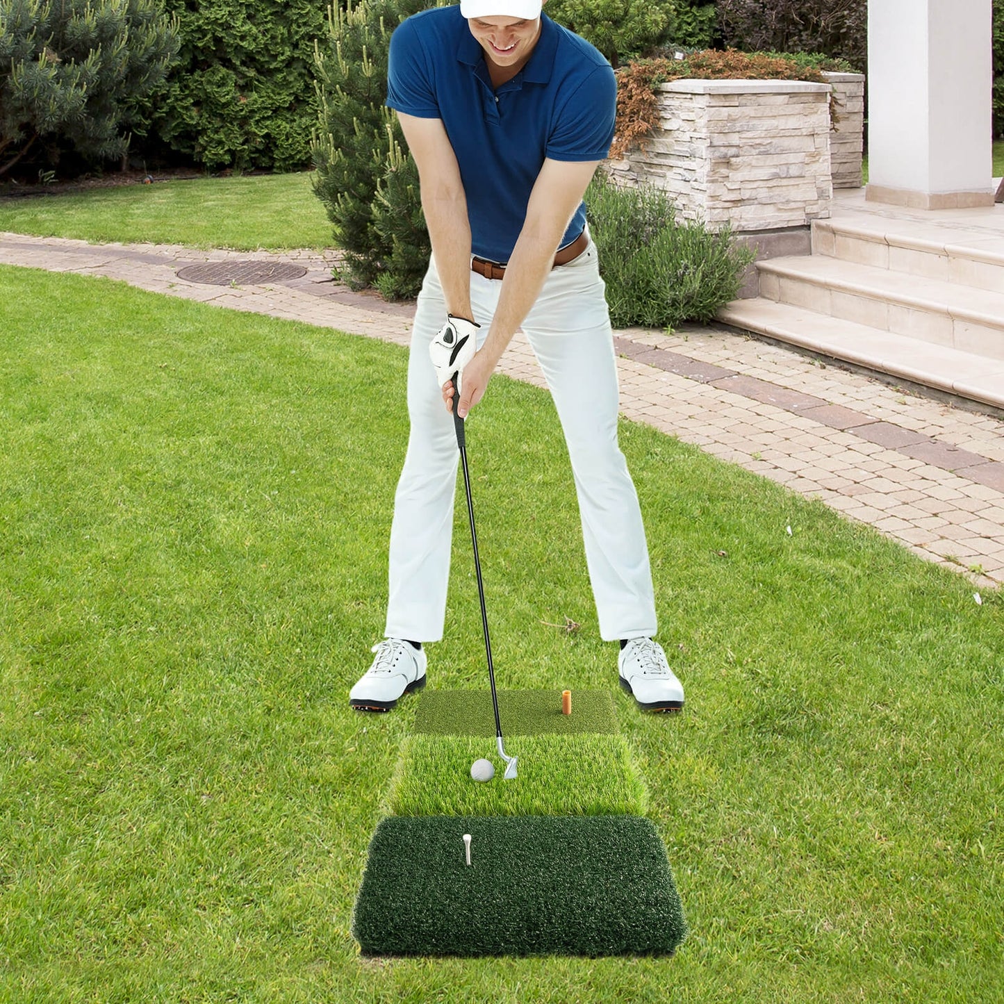 25 x 16 Inch Tri-Turf 3-in-1 Golf Hitting Mat Realistic Synthetic Turf with Tee Holder Kids Crystal
