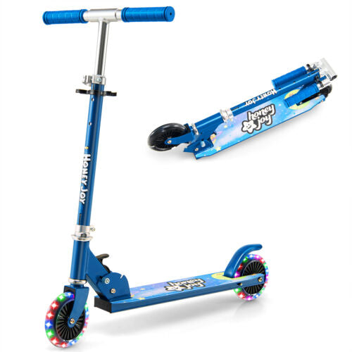 Folding Adjustable Height Kids Toy Kick Scooter with 2 Flashing Wheels-Blue Kids Crystal