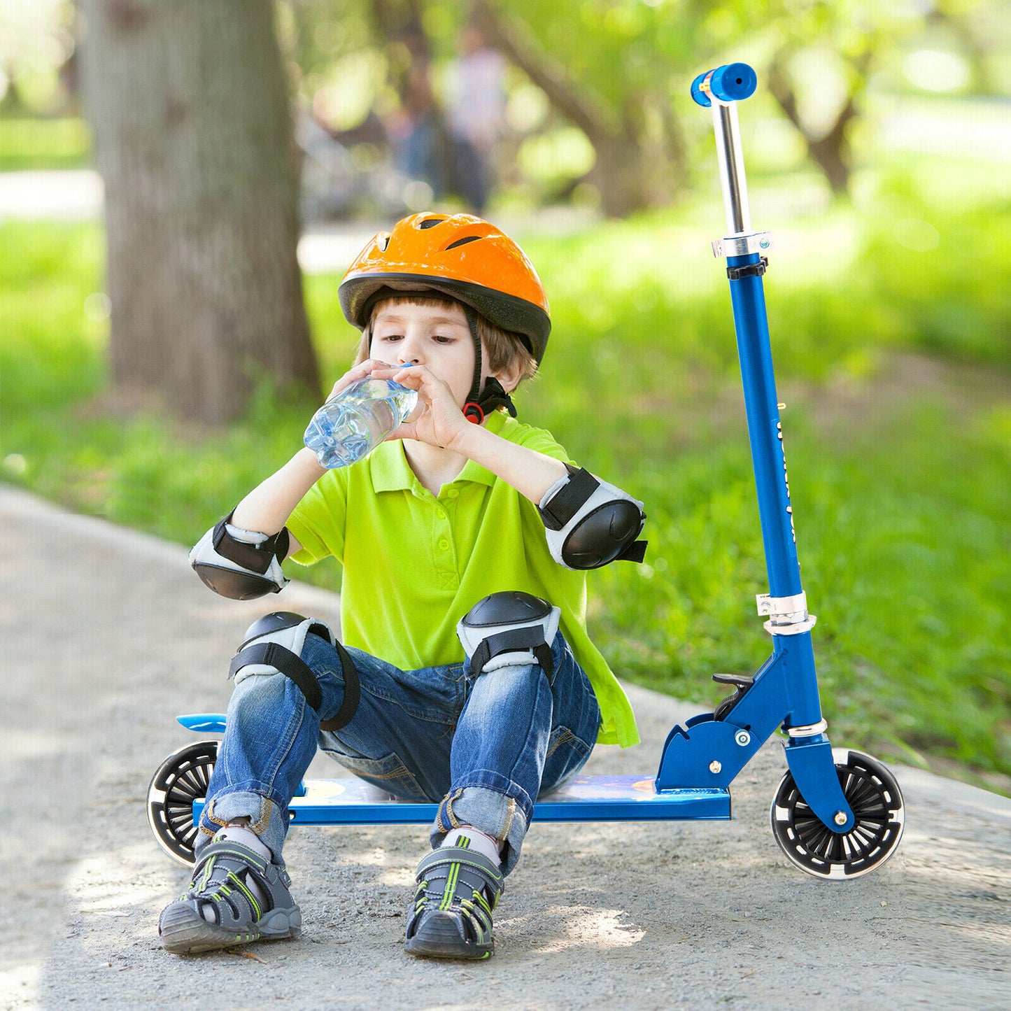 Folding Adjustable Height Kids Toy Kick Scooter with 2 Flashing Wheels-Blue Kids Crystal