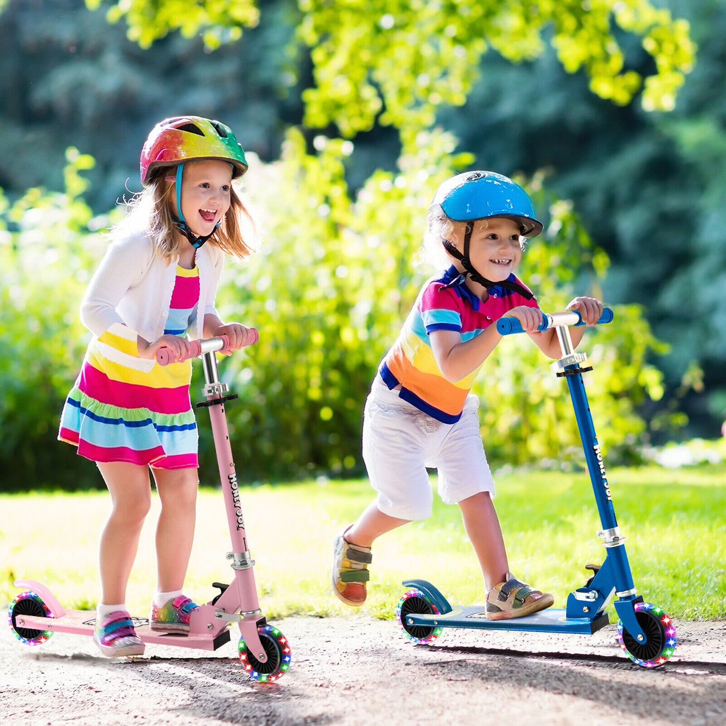 Folding Adjustable Height Kids Toy Kick Scooter with 2 Flashing Wheels-Blue Kids Crystal